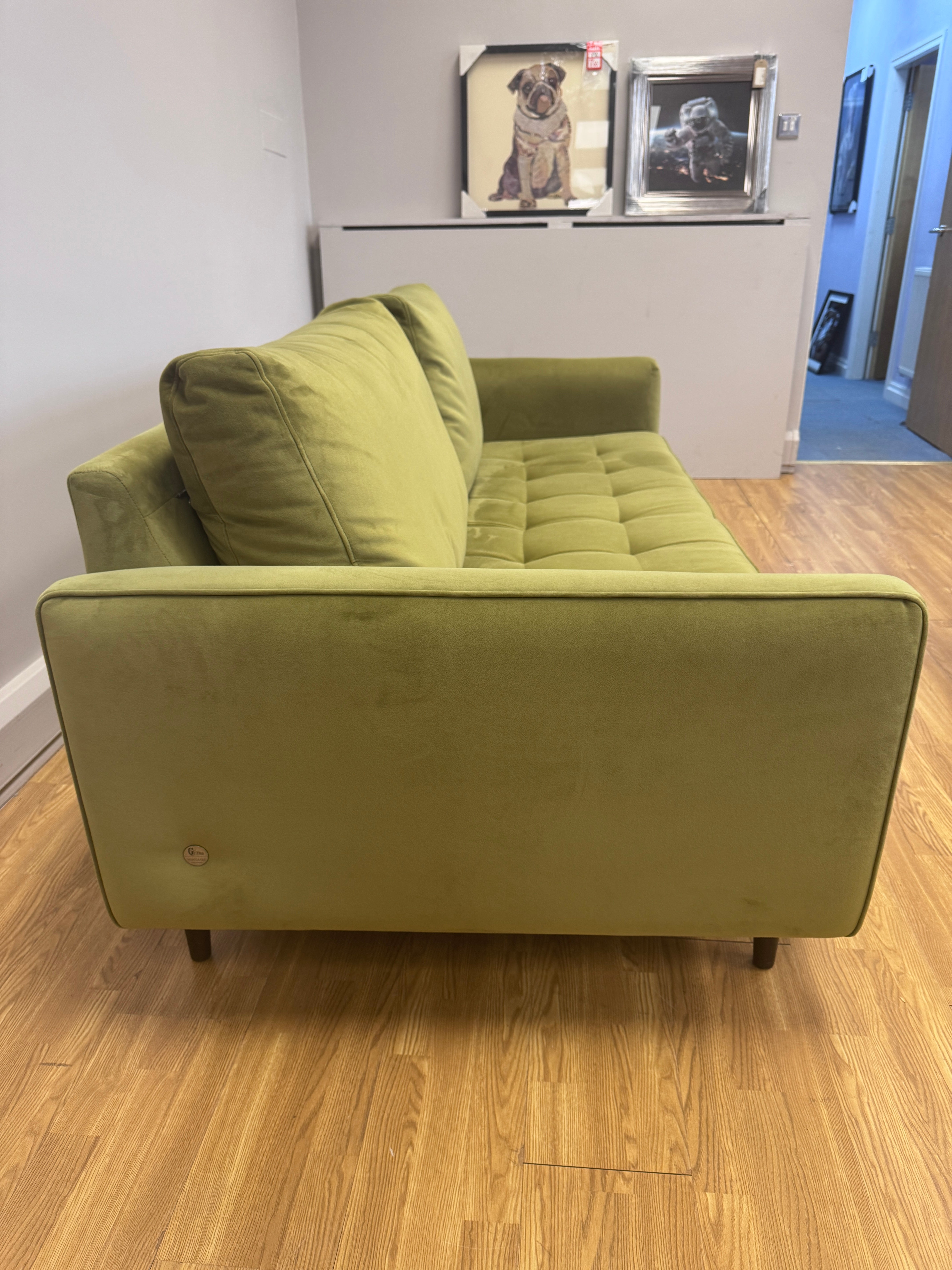 G Plan Vintage Ridley large 3 seater bench seat sofa in apple green velvet