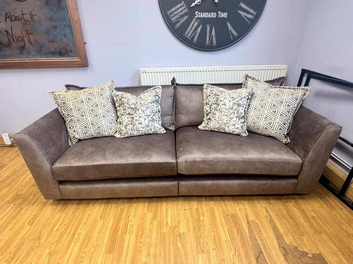 Matteo 4 seater split sofa in Kenzo Chocolate brown marble velvet