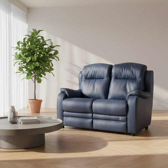 Parker Knoll Boston 2 seater high back sofa in Madri blue leather