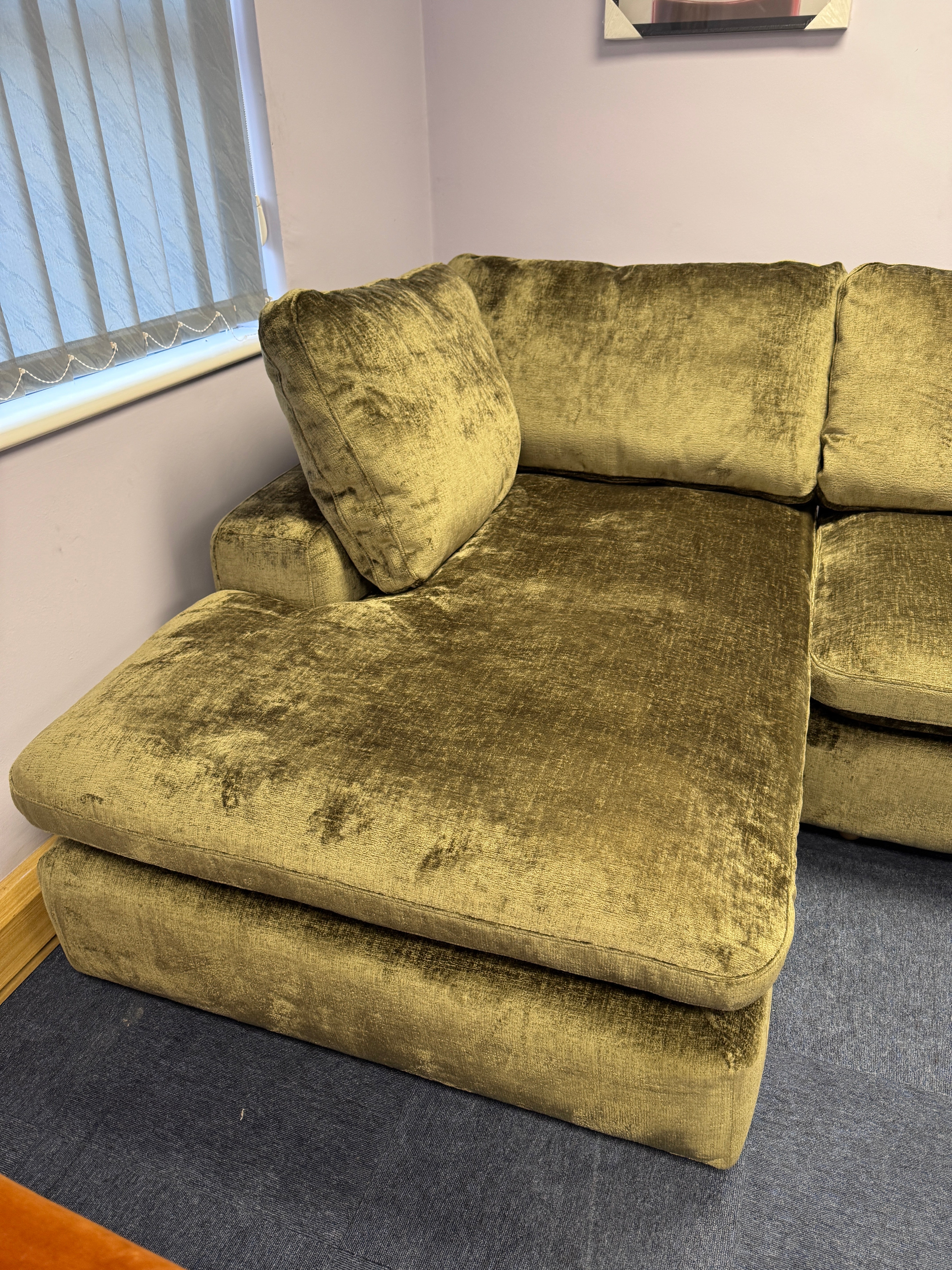 Next Premium the Snuggle left facing 2 piece deep corner sofa in Moss chunky chenille