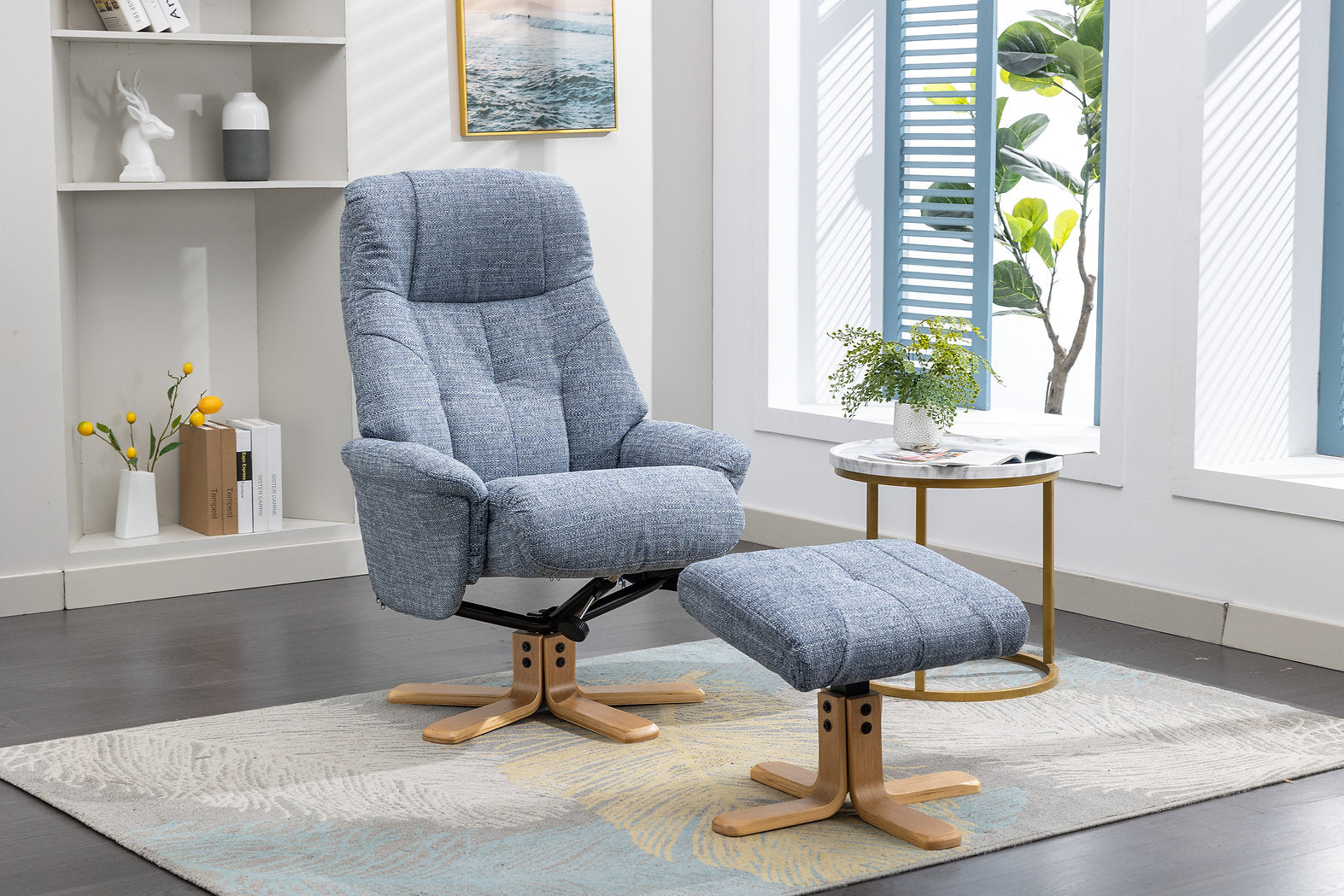 Dubai swivel manual reclining accent chair & matching footstool in Lisbon textured weave fabric