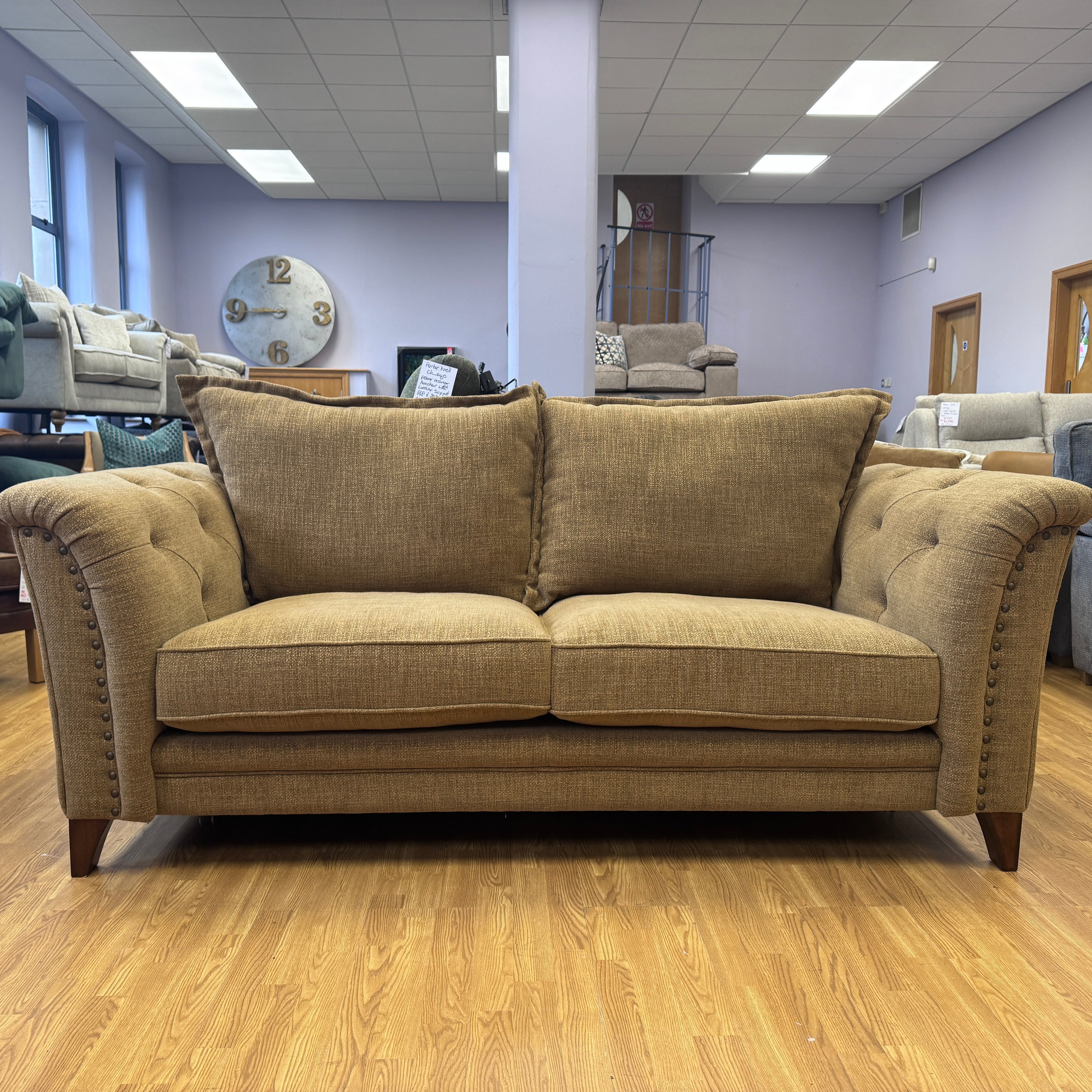 Savannah 3 seater standard back sofa in Jaeger Nutmeg fabric with stud details