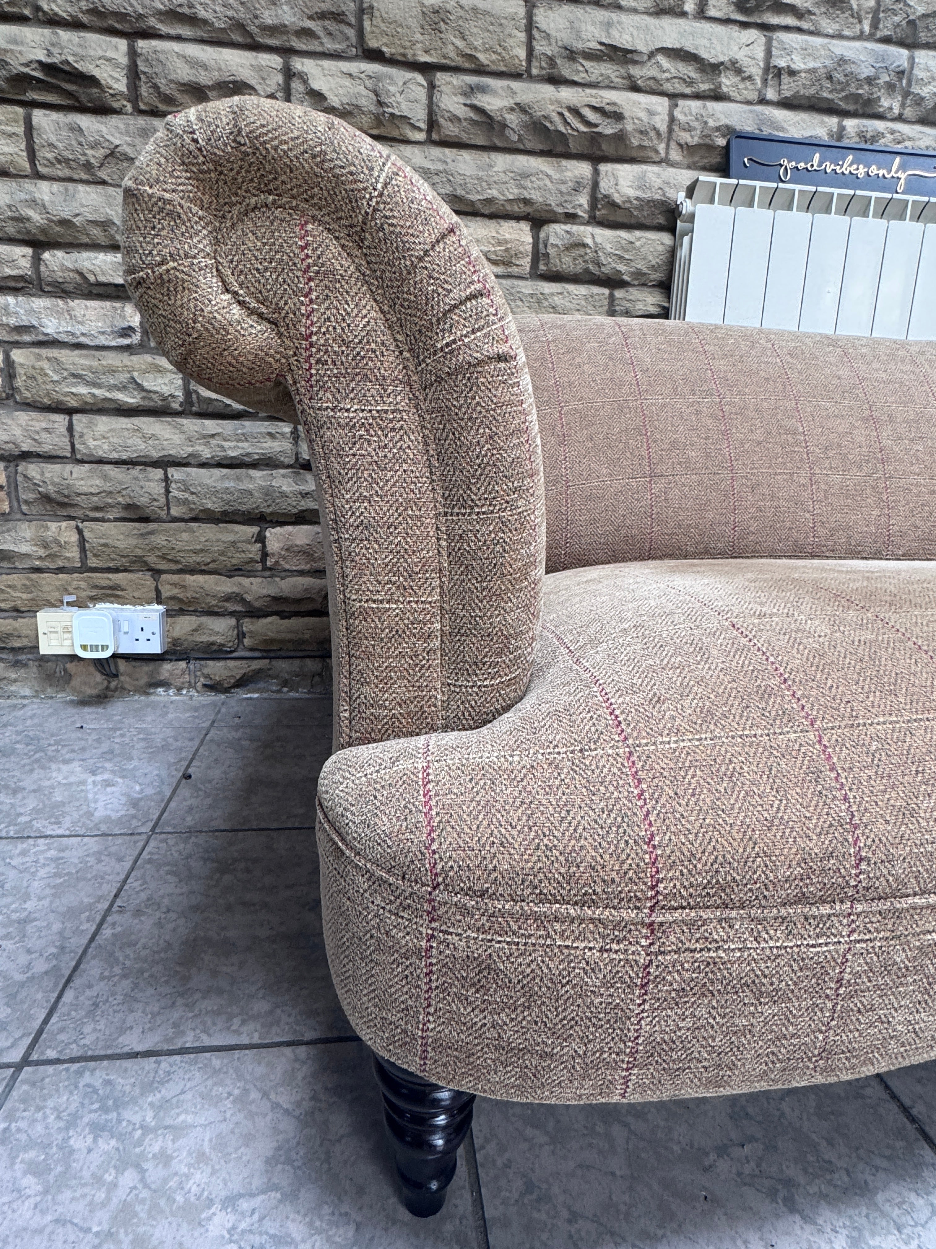 Isabelle large 3 seater scroll back sprung seat sofa in Montauk Gold fabric
