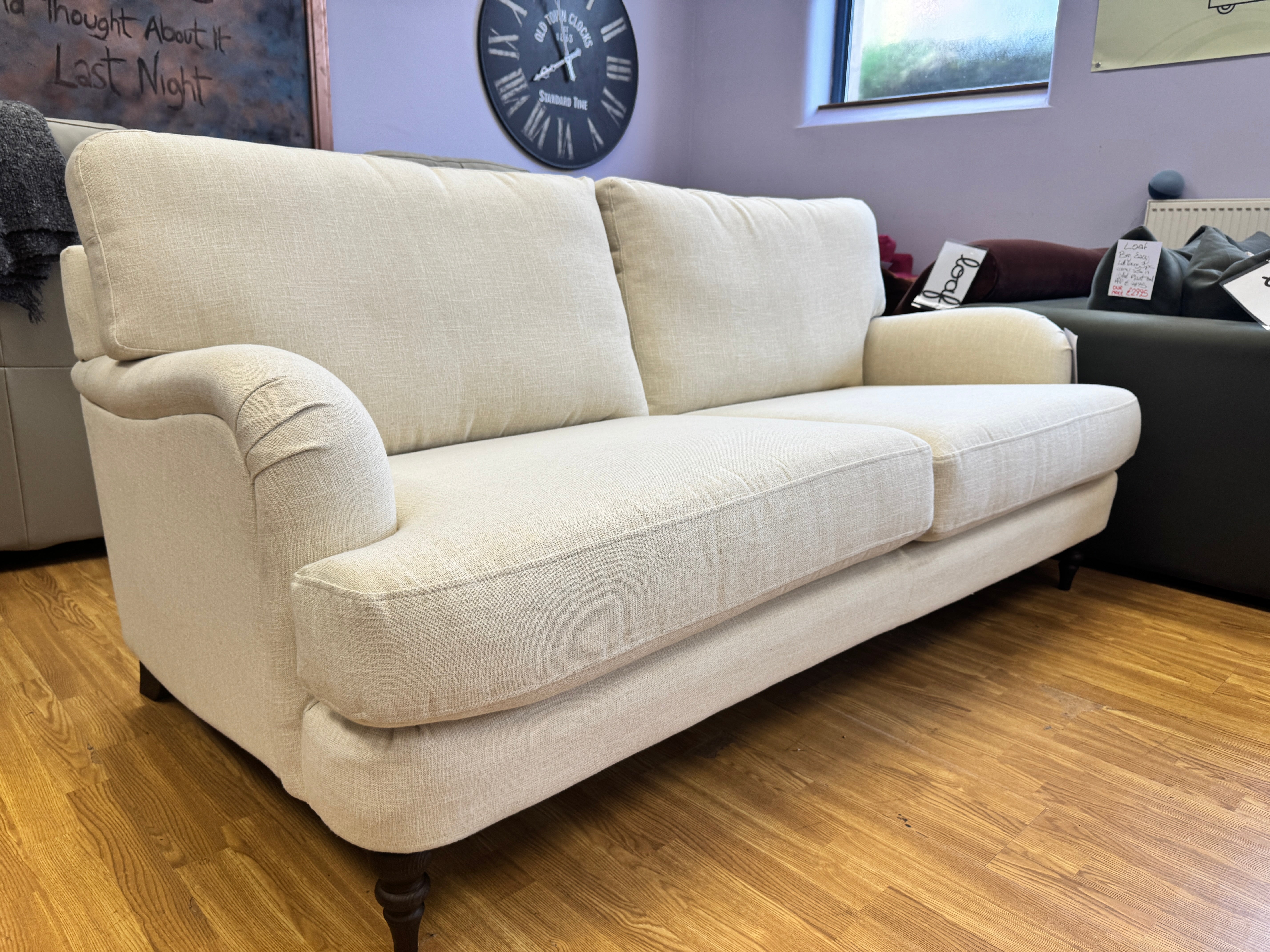 Otley 3 seater traditional style sofa in Chalk linen mix fabric