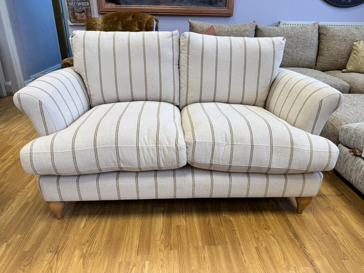 Lacey medium 2 seater sofa in natural & honey stripe chenille fabric