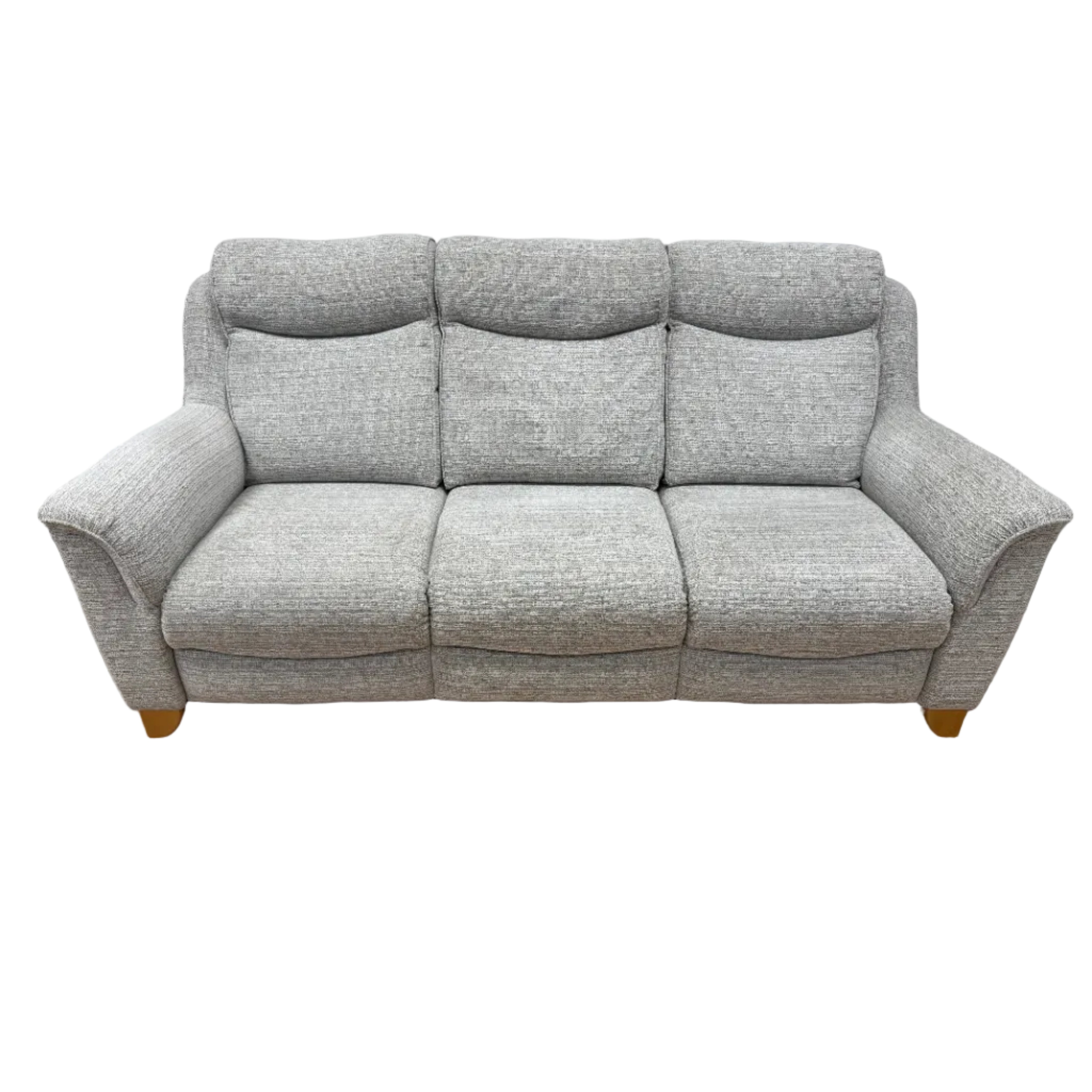Parker Knoll Manhattan 3 seater high back sofa in light grey mix weave fabric
