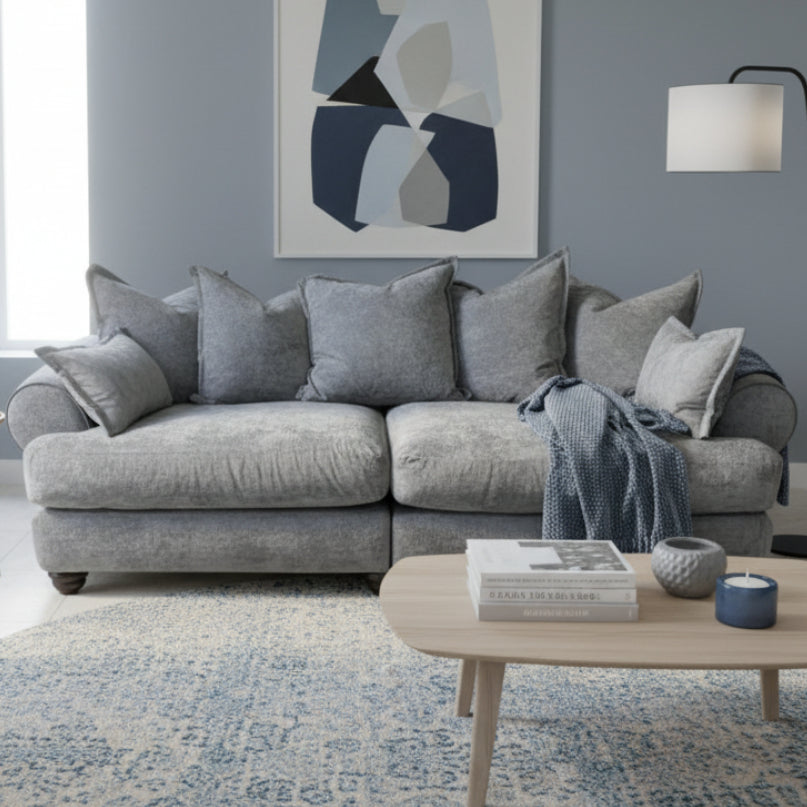 Horatio split 4 seater cushion back sofa in Kingston grey fabric