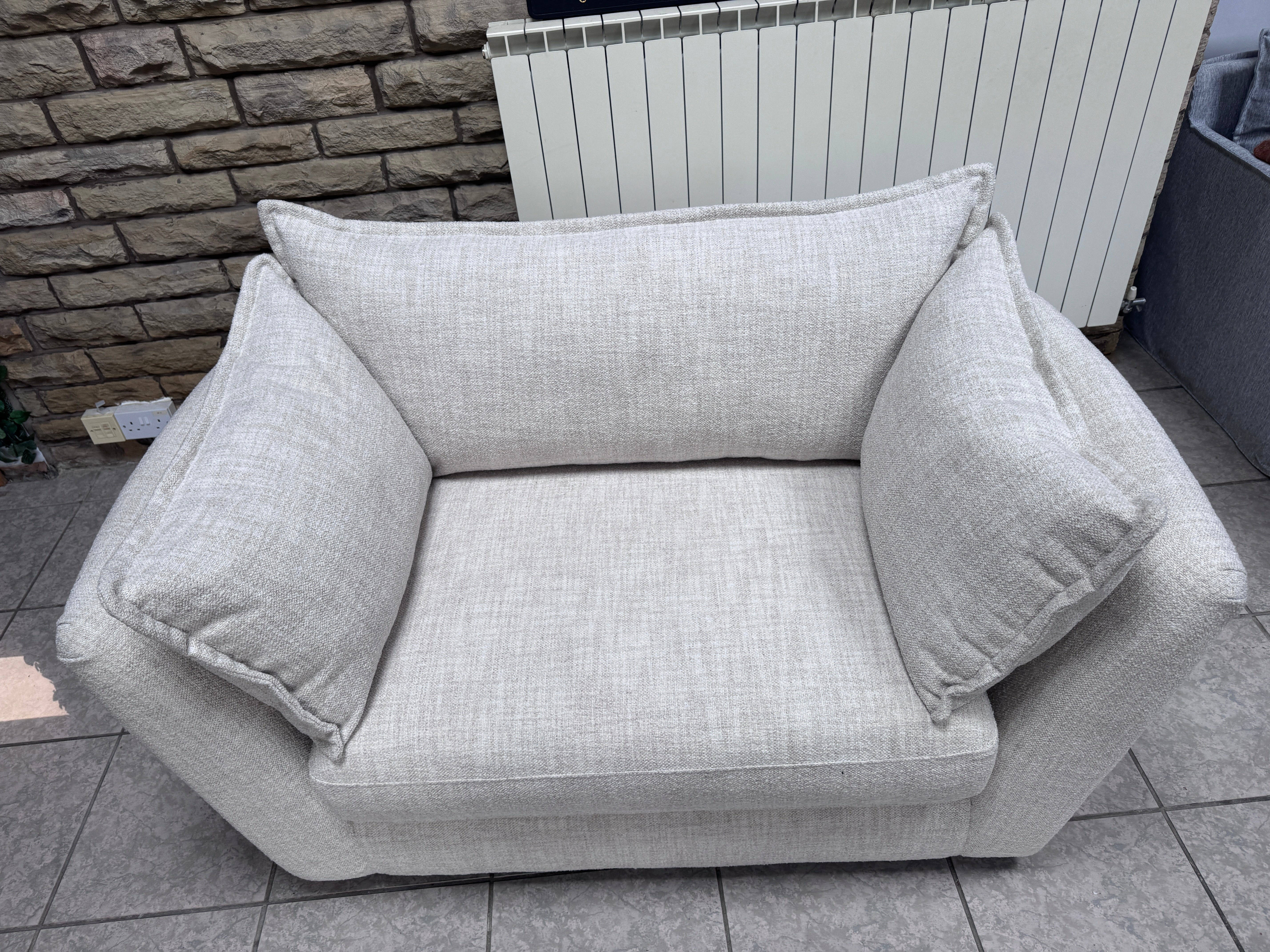 Luca large loveseat / cuddle chair / small sofa in Natural mix weave boucle fabric