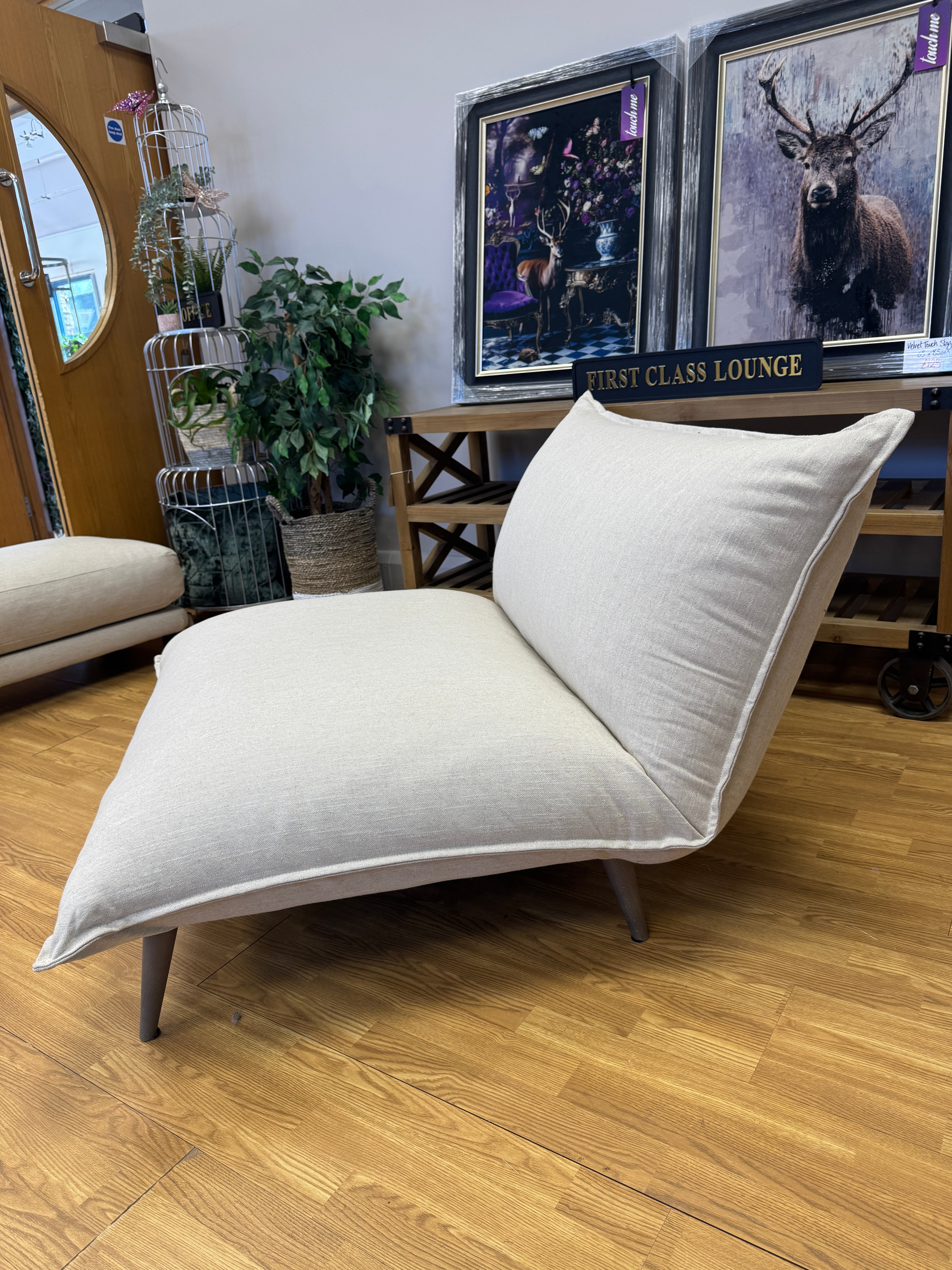 Loaf Soft Spot Pillow style armless chair in clever vintage linen