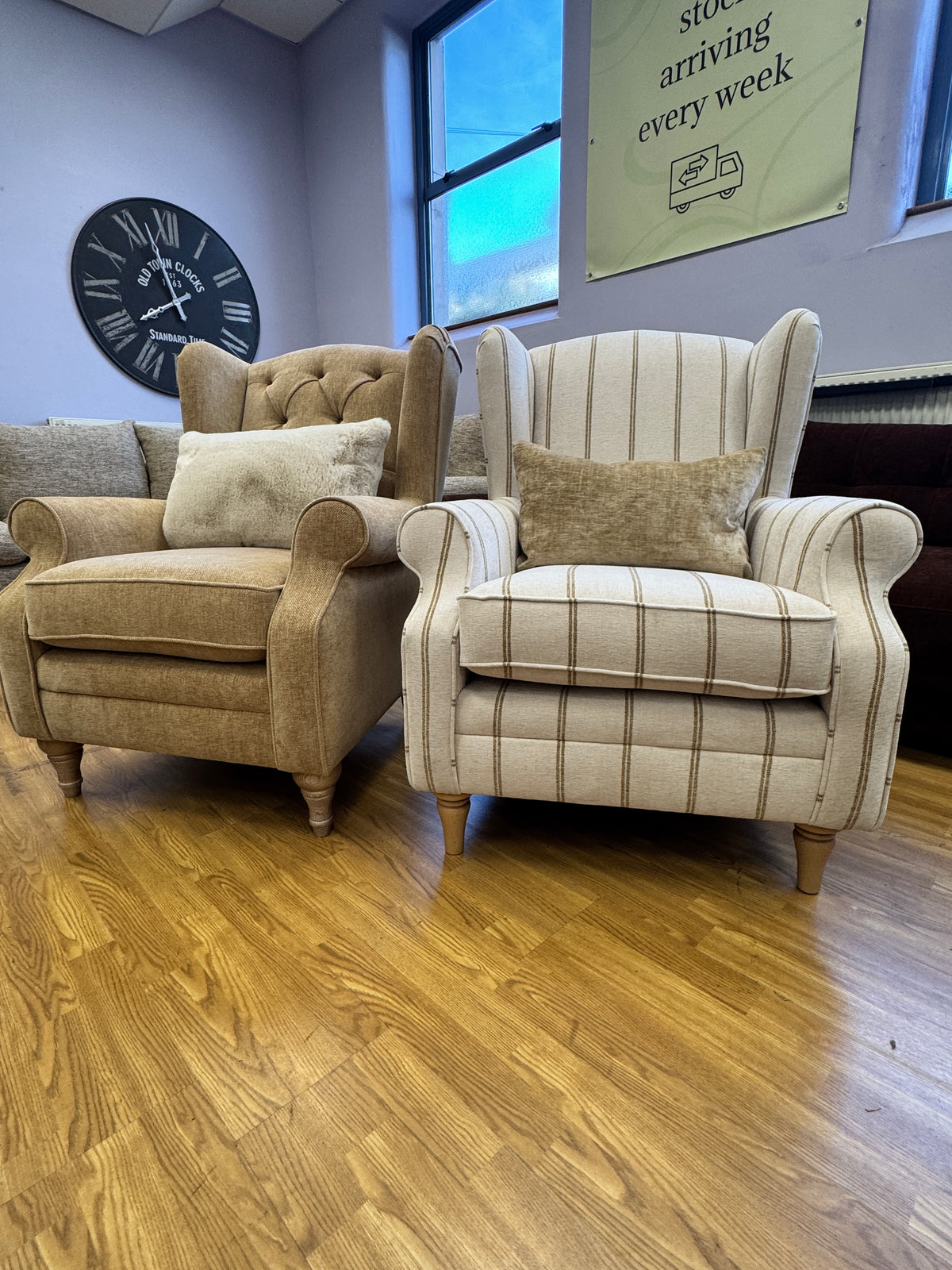 Heather high button back winged armchair in Marni Toffee chenille