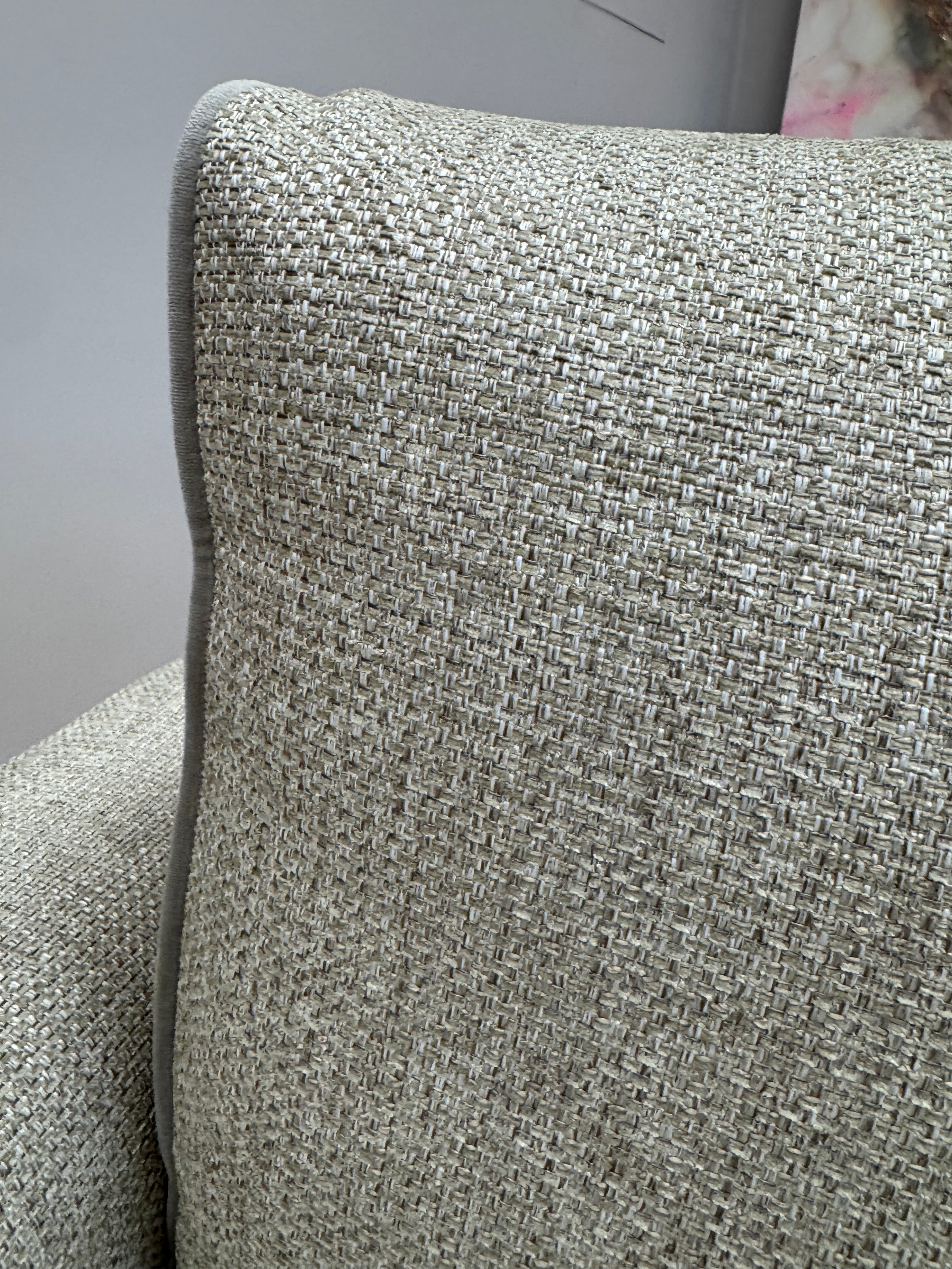 Sofology Stirling armchair on swivel base in chunky woven stone fabric