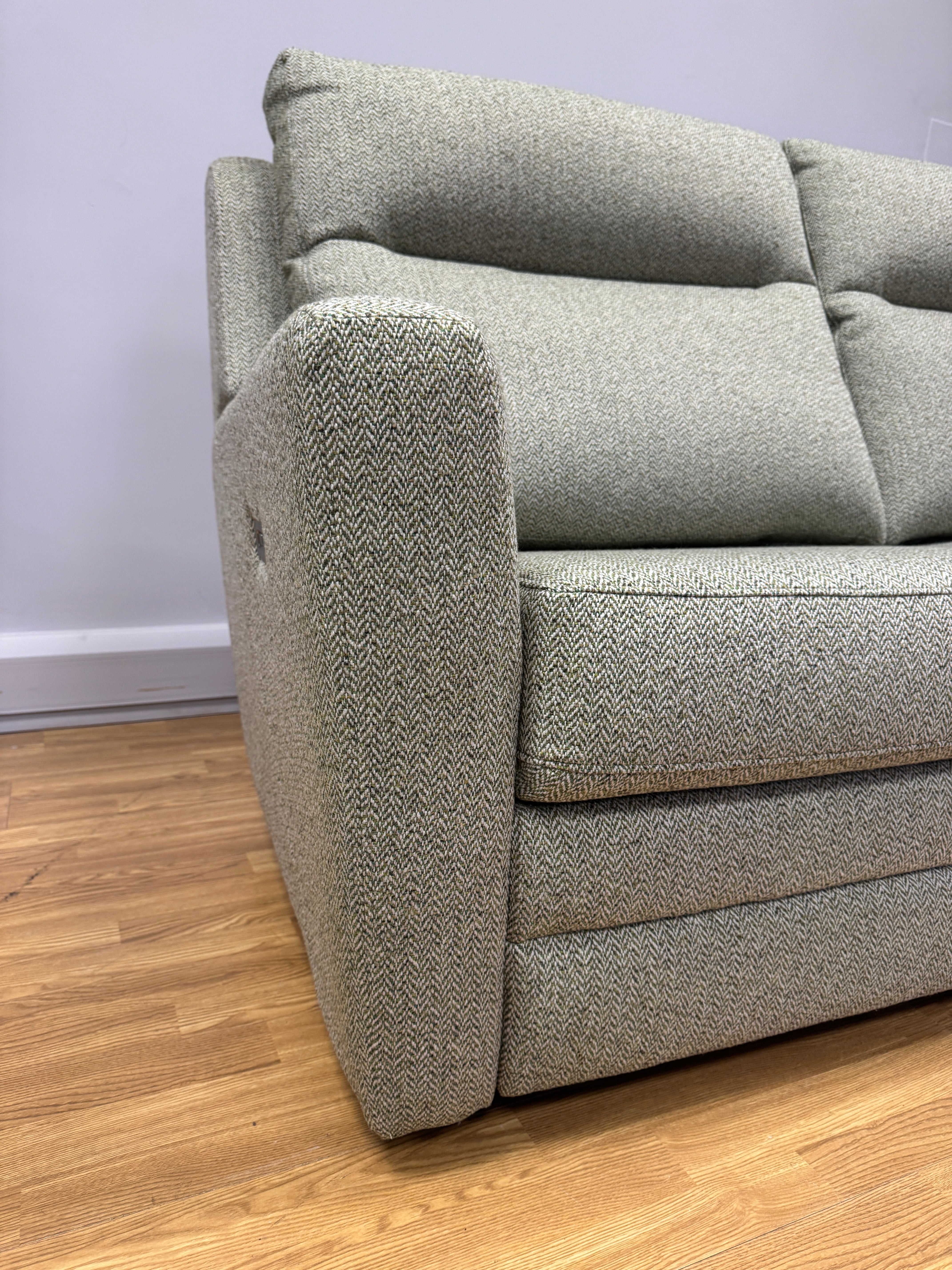 Parker Knoll Chicago large 2 seater electric reclining with lumbar support sofa in Contour green herringbone fabric