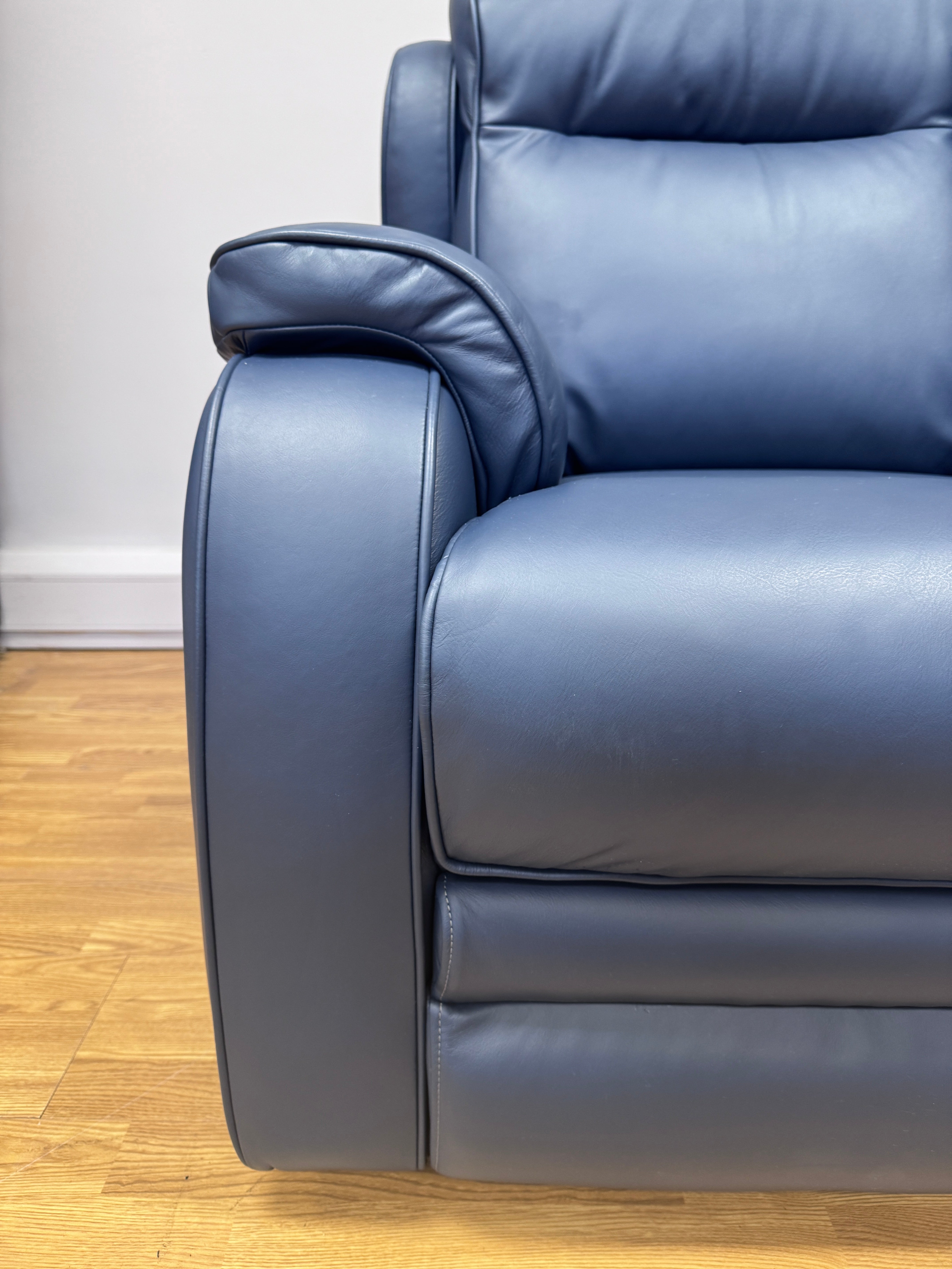 Parker Knoll Boston 2 seater high back sofa in Madri blue leather
