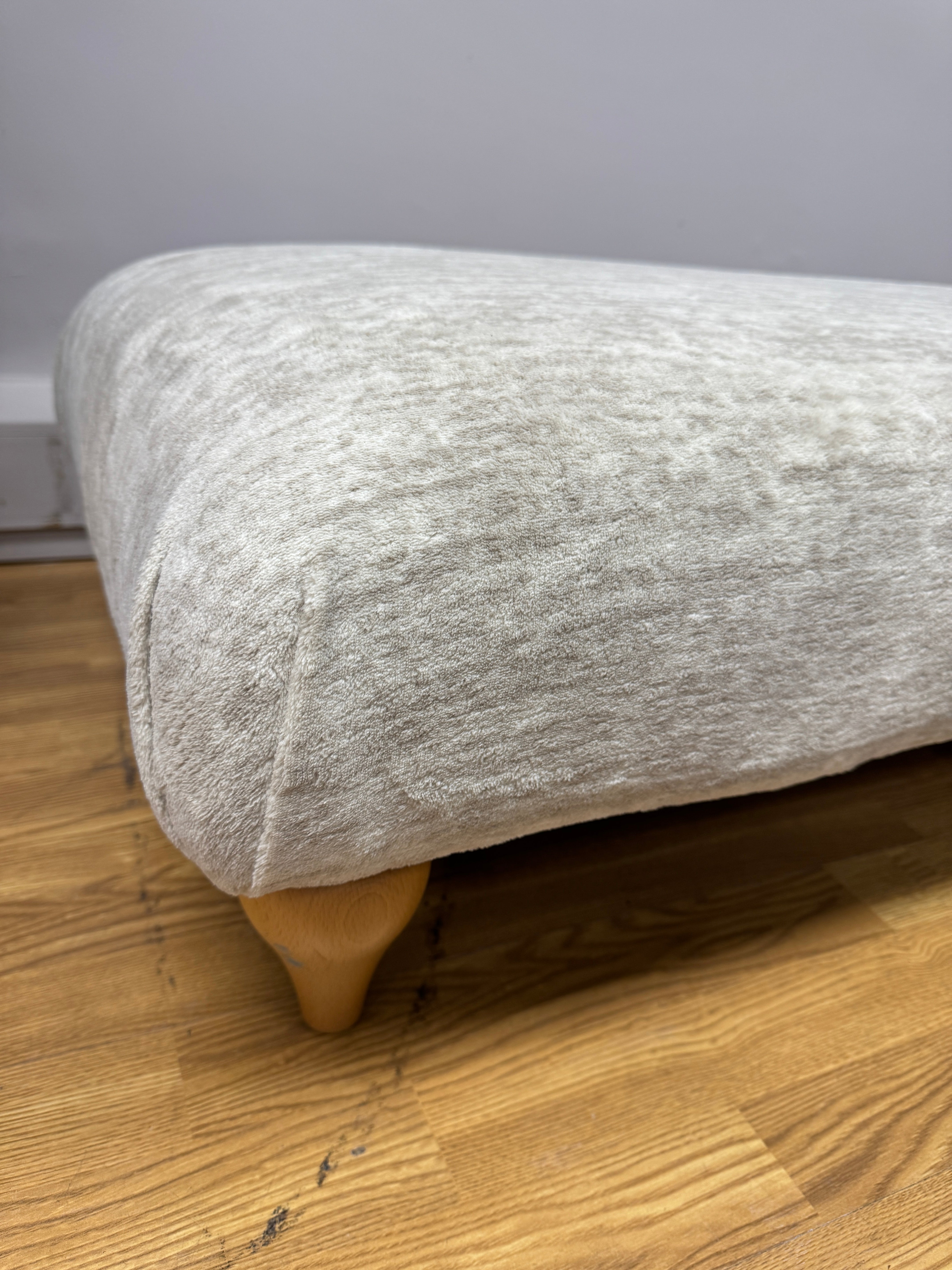Parker Knoll Plaza bench style large footstool in Ivory Sherpa mix fabric