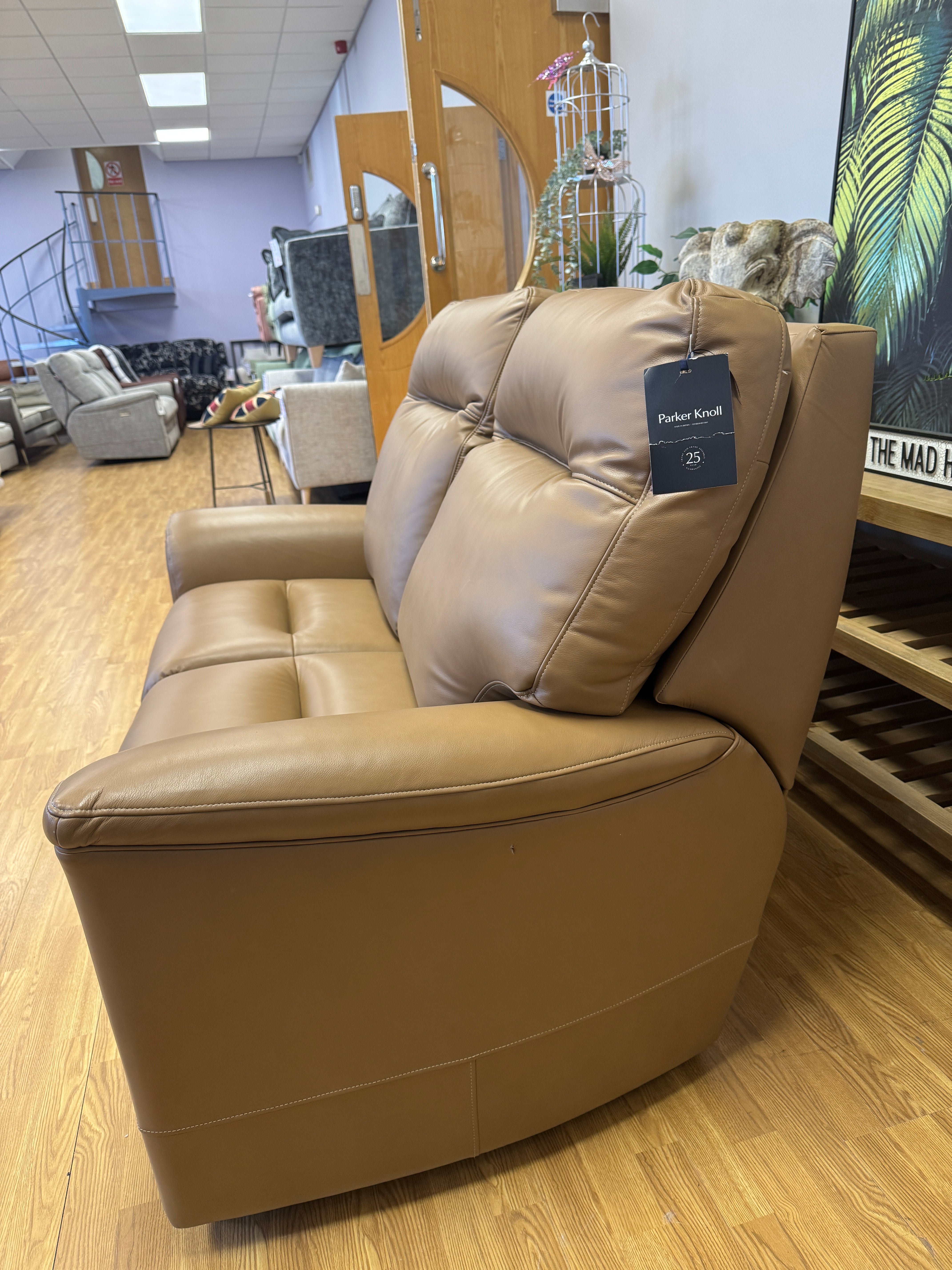 Parker Knoll Hudson 2 seater sofa in soft caramel brown leather
