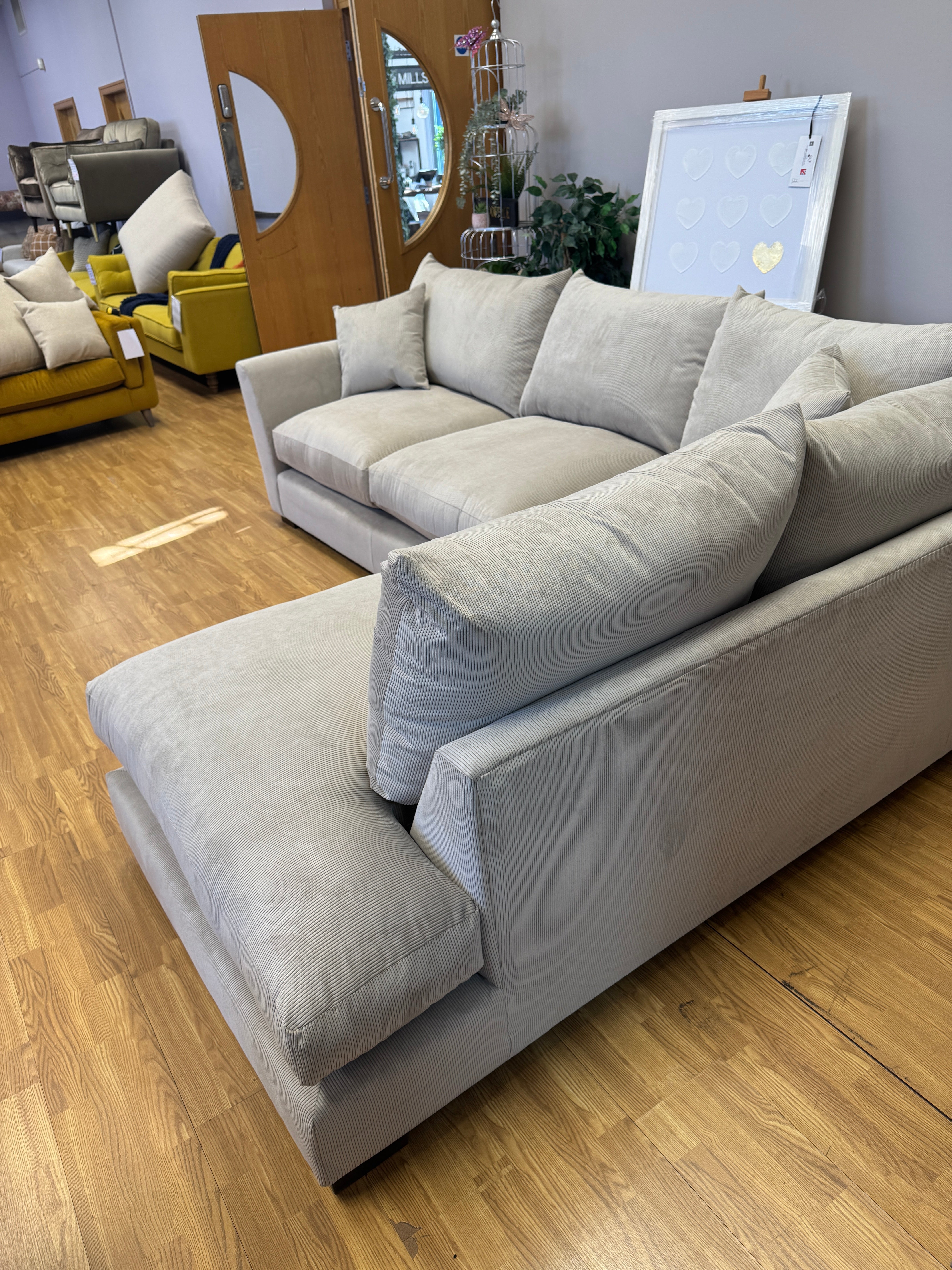 Seattle 2 piece right facing corner sofa in Sorrento Taupe cord chenille fabric