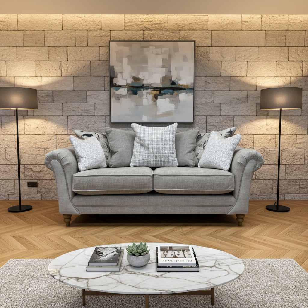 Danbury 3 seater standard back sofa in Marlon Natural fabric