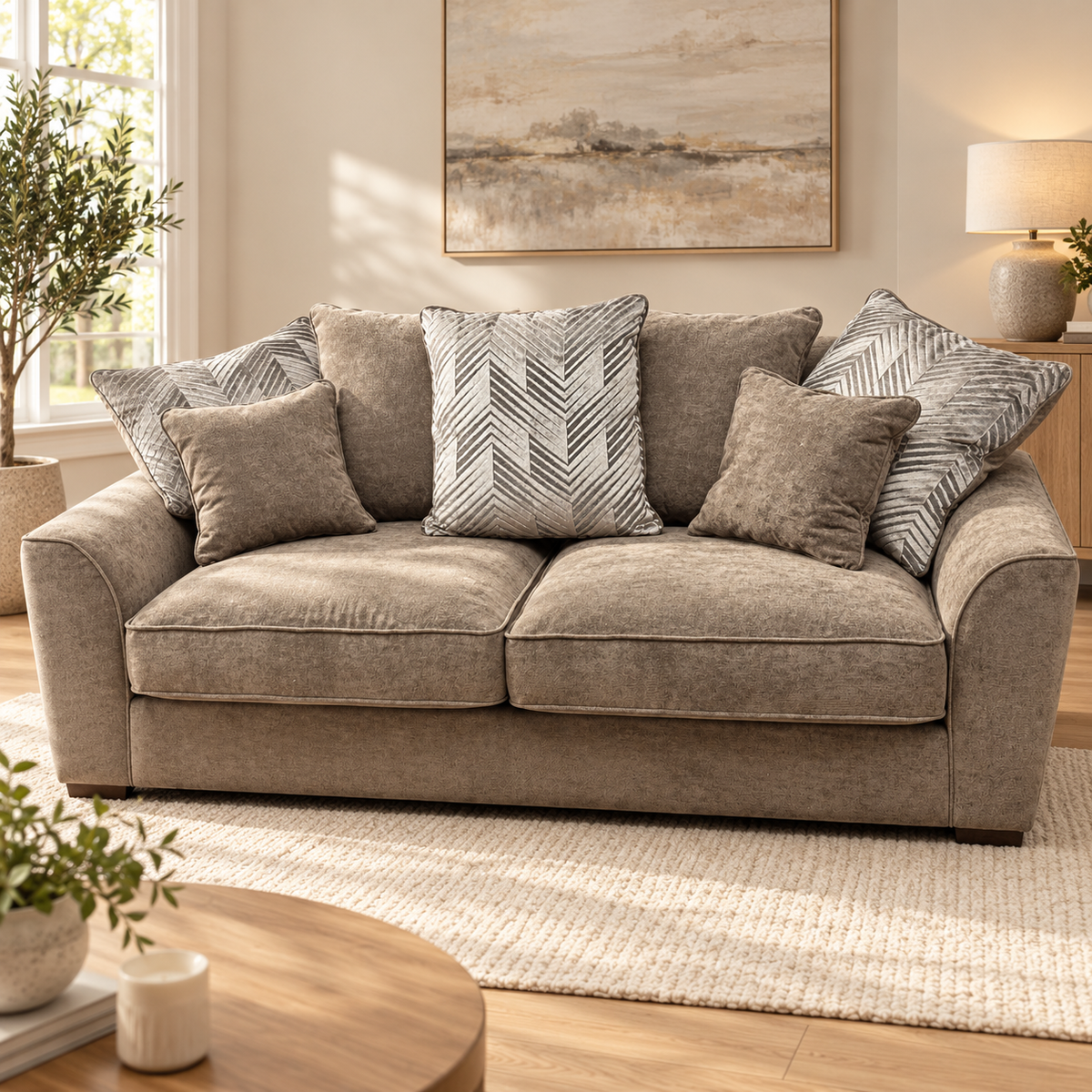 Roulette pillow back 3 seater sofa in Kingston Nutmeg fabric
