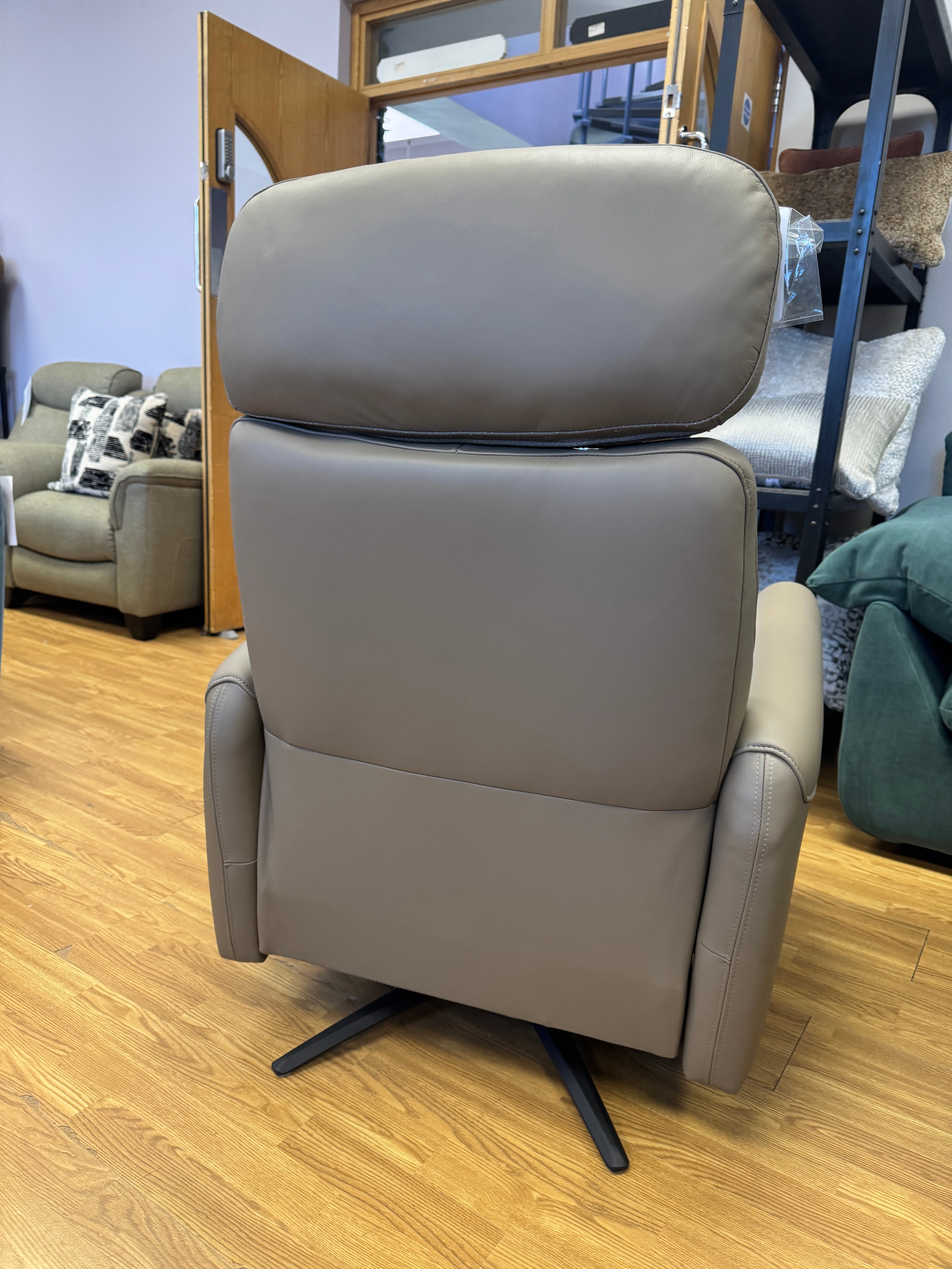 Monroe manual reclining swivel chair in soft stone leather