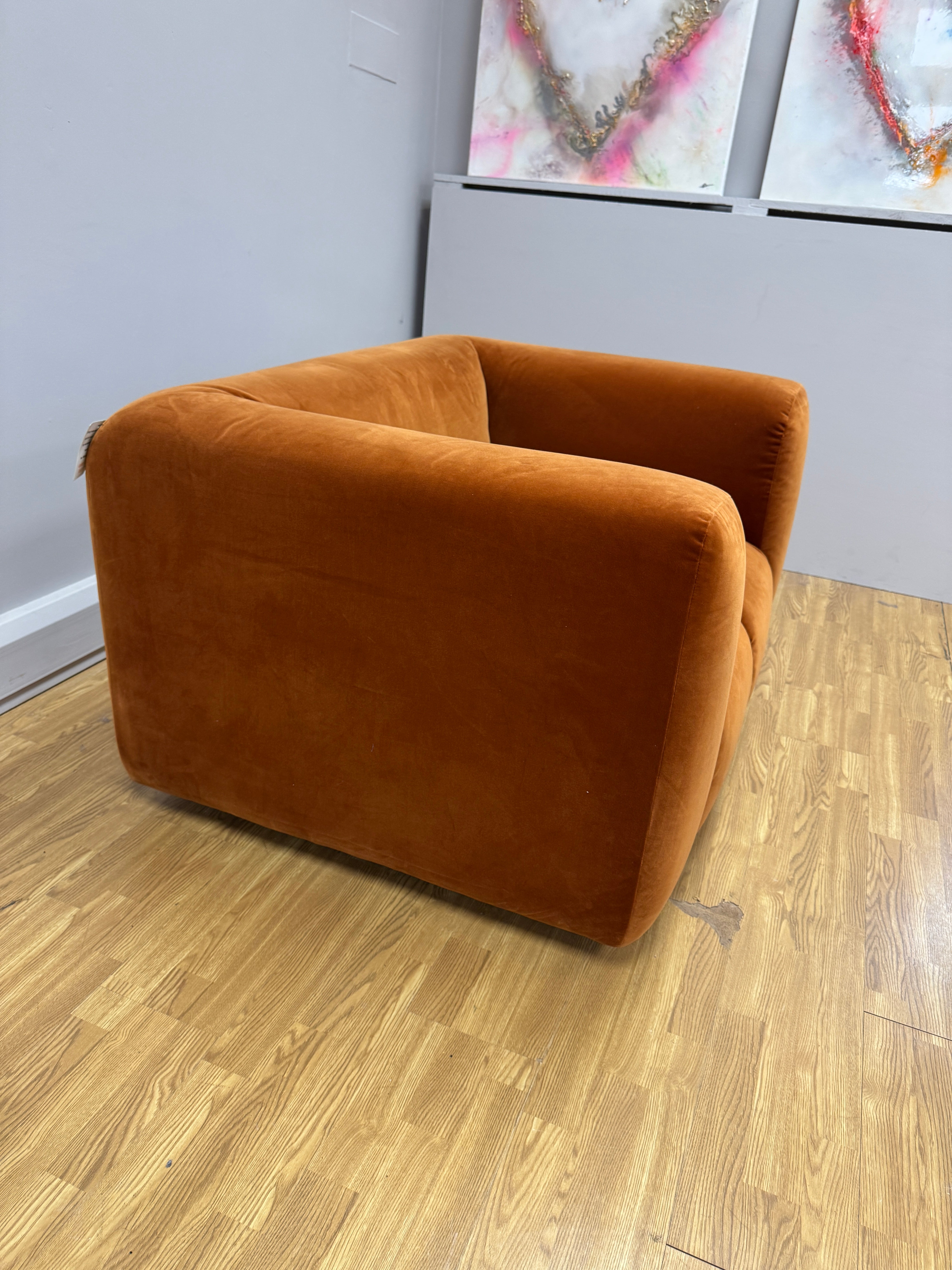 Reef bubble style armchair in Marmalade orange velvet
