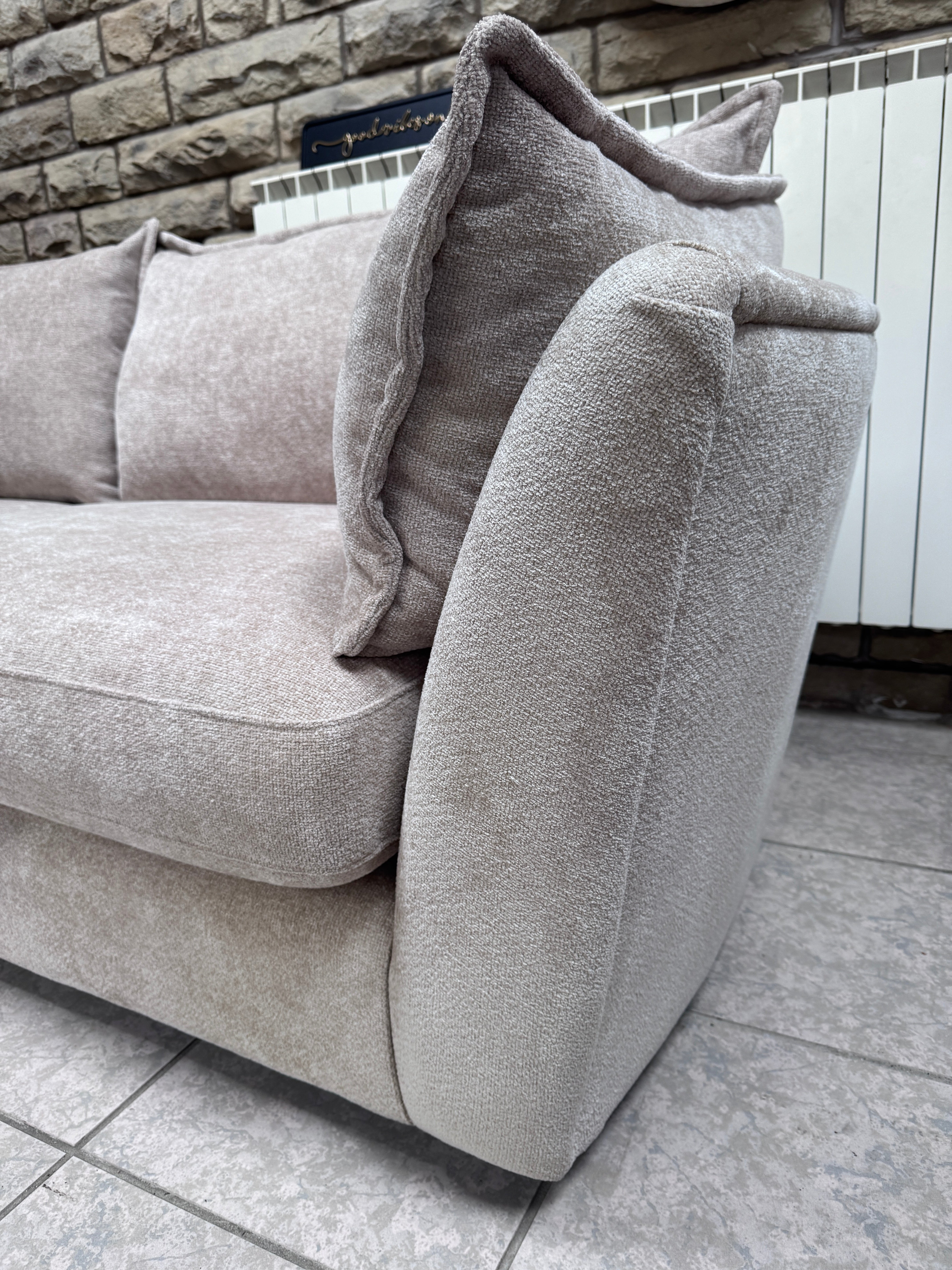 Luca XL 4 seater split sofa in Truffle basket weave chenille fabric