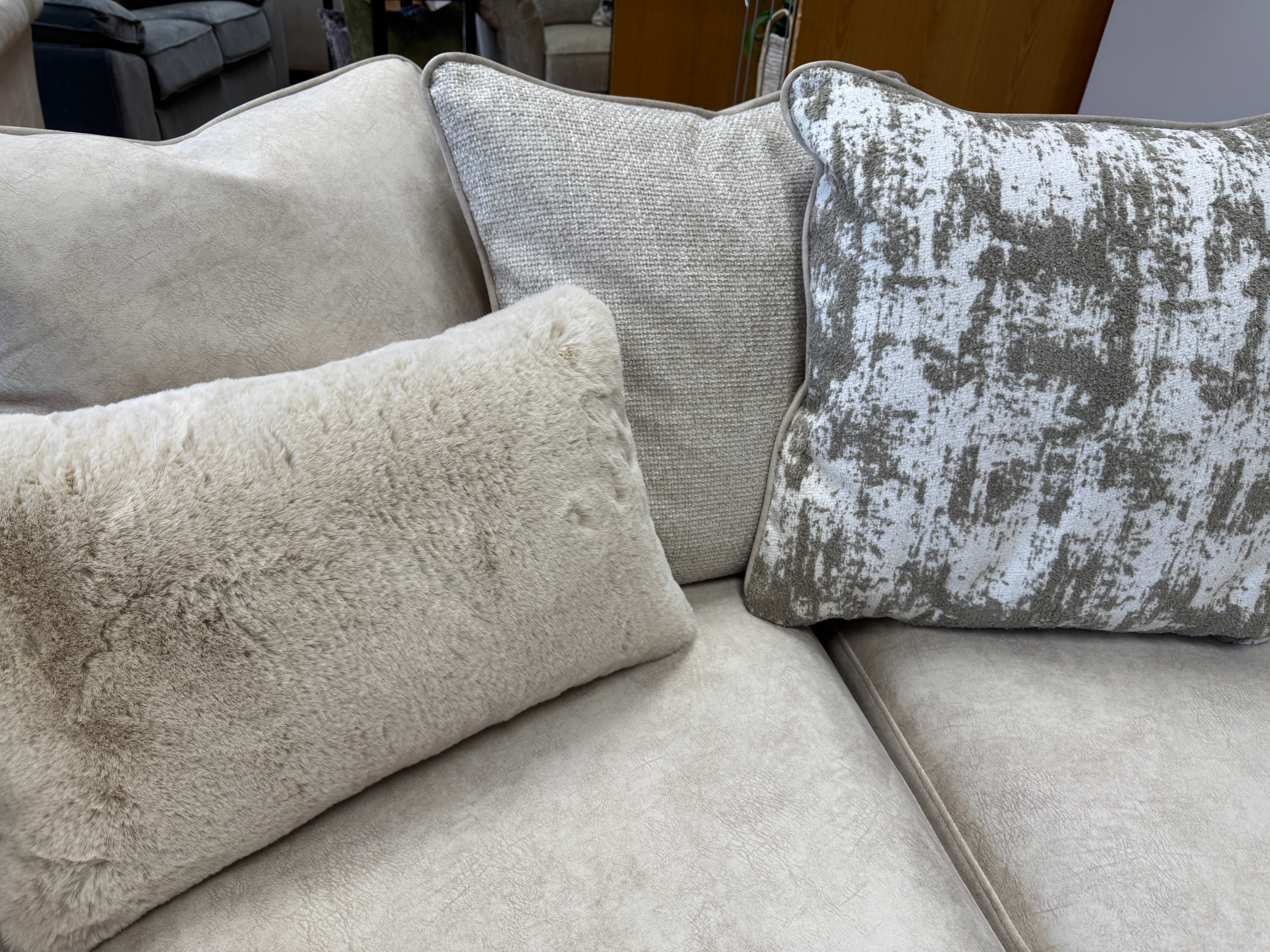 Boutique Aura left facing 3 piece Scatter back corner sofa in Kenzo Cream velvet