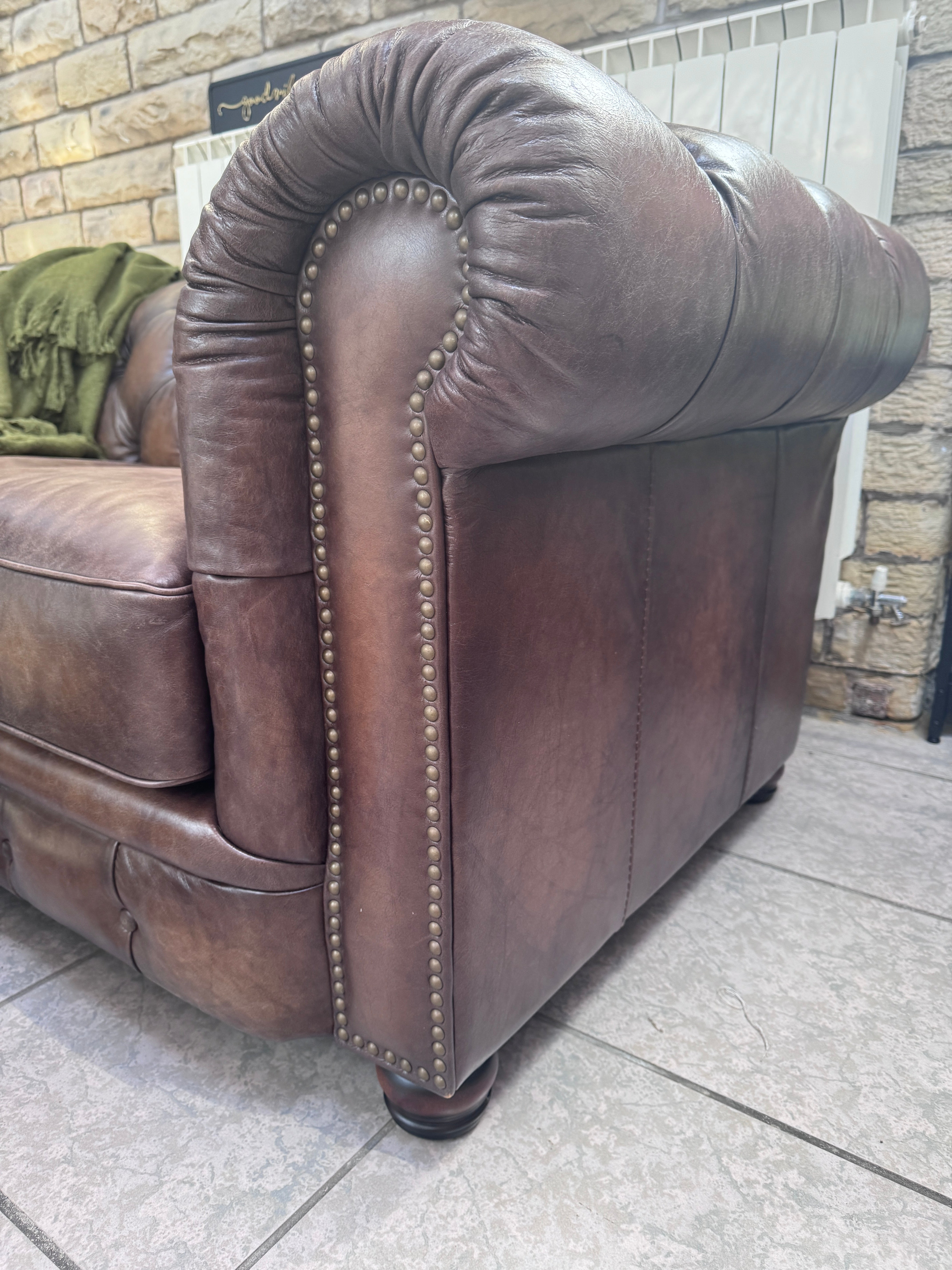 Shackleton 2 seater Chesterfield sofa in full 1981 Saddle Leather