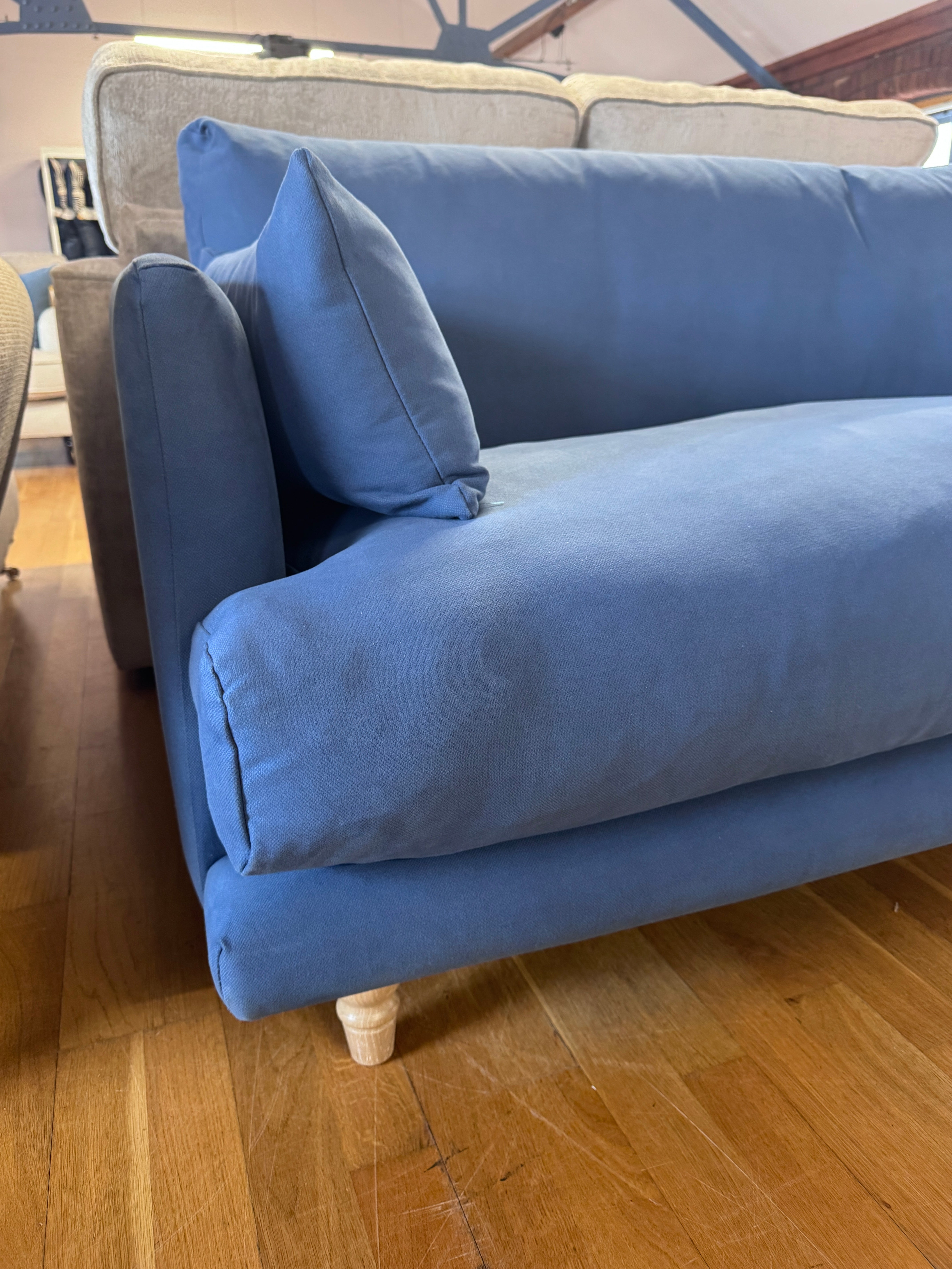 Loaf Jeffers 2 seater bench seat style sofa in Sloe Berry Bush blue cotton twill fabric