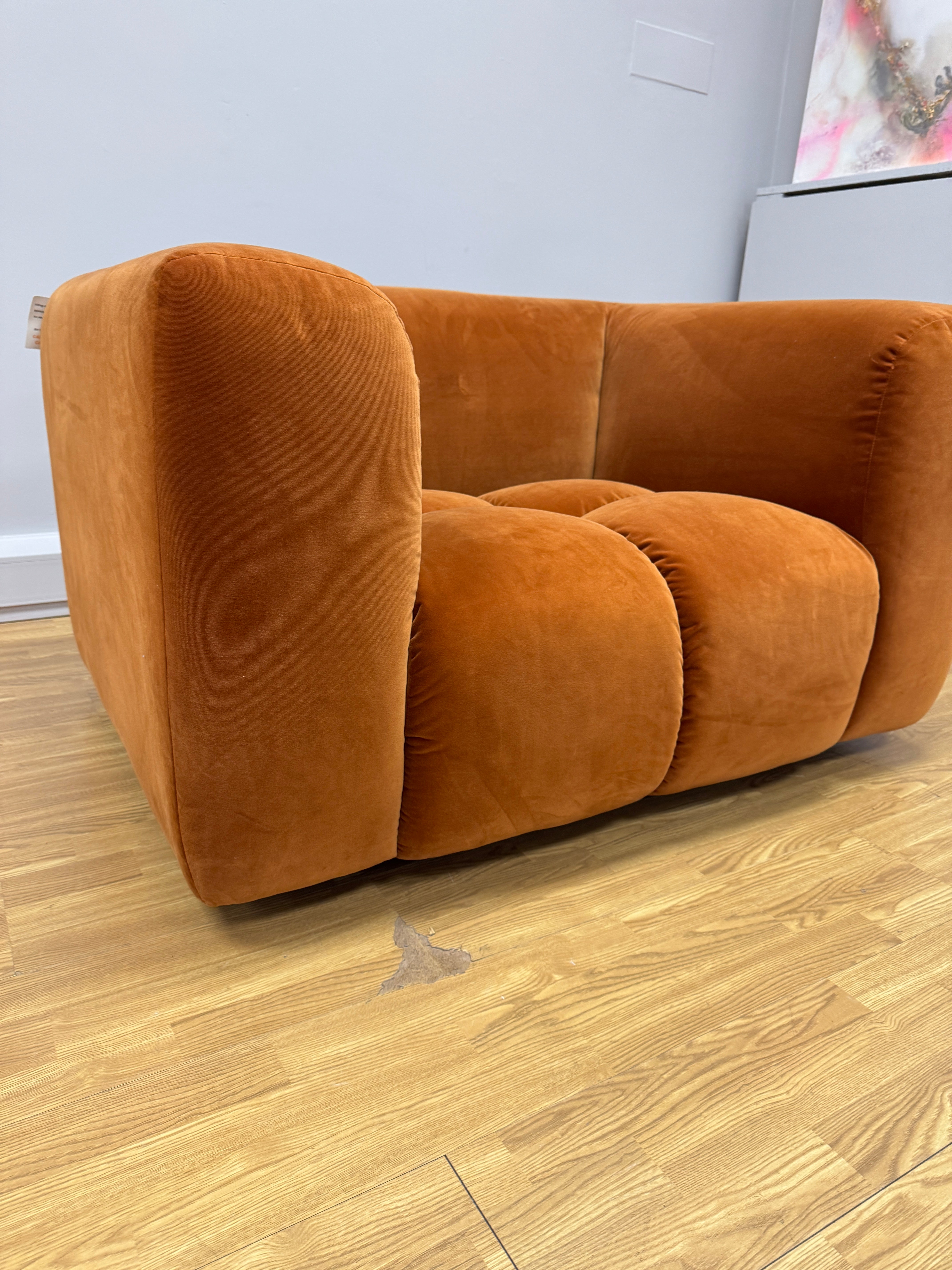 Reef bubble style armchair in Marmalade orange velvet
