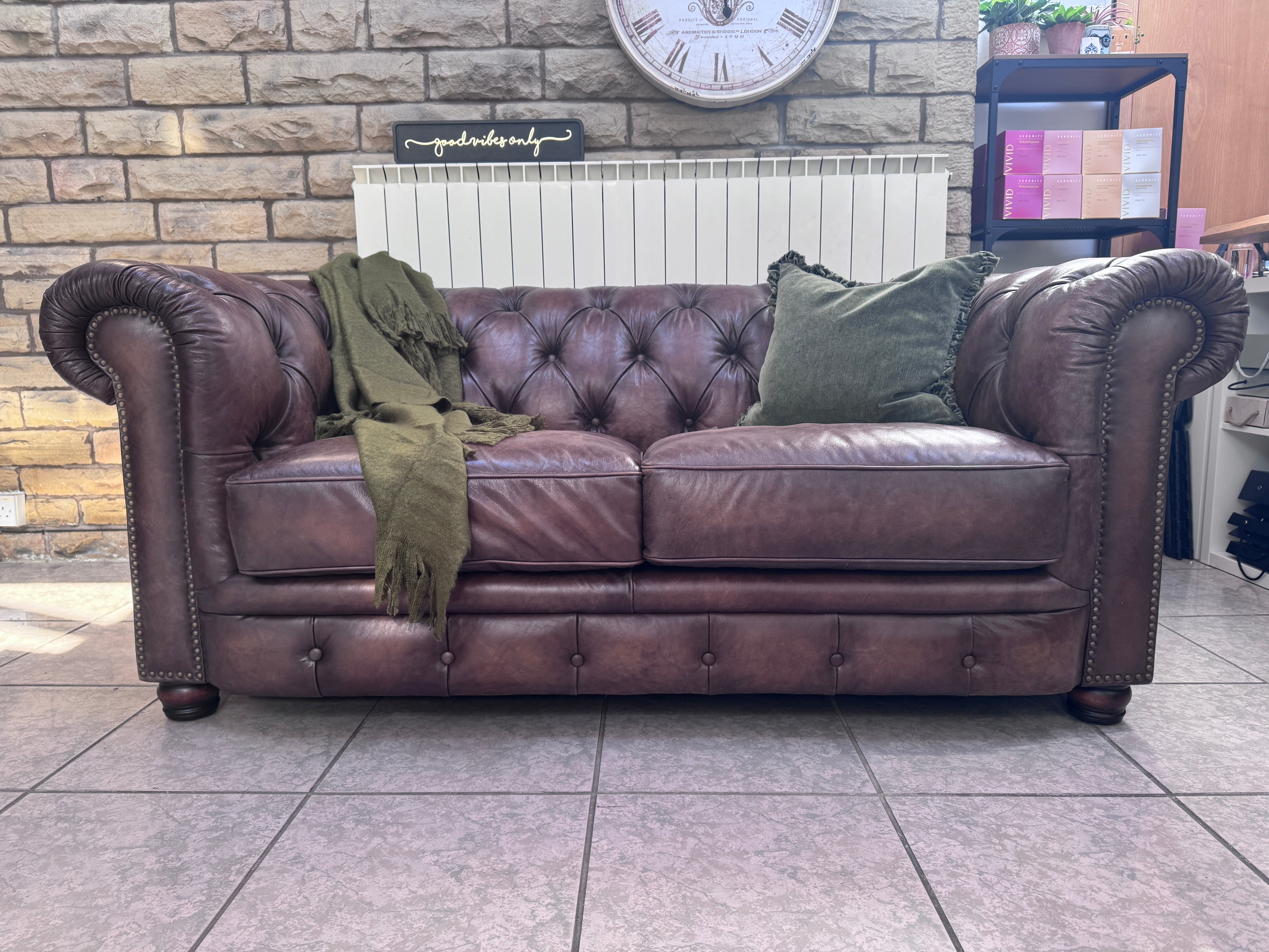 Shackleton 2 seater Chesterfield sofa in full 1981 Saddle Leather