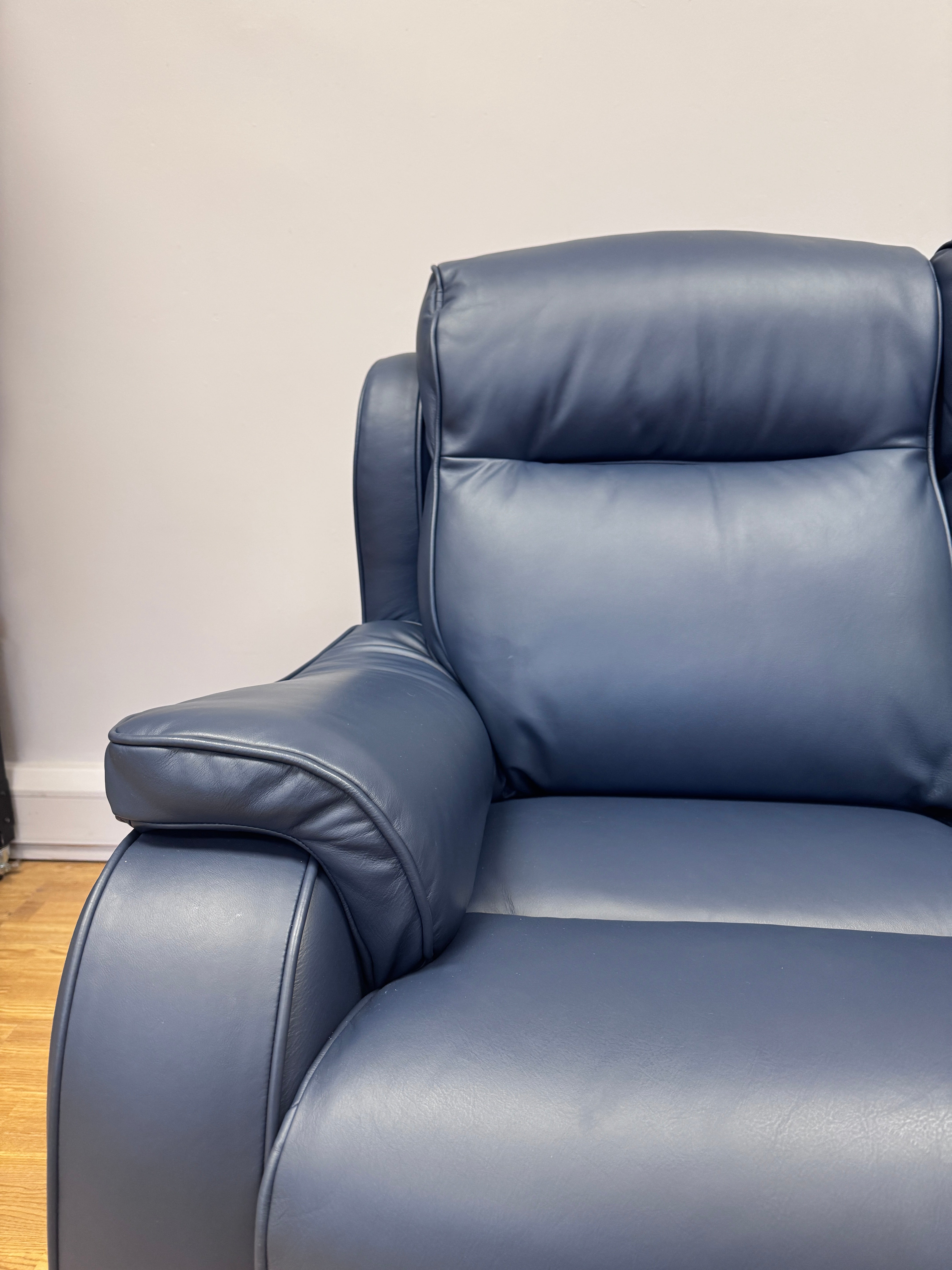 Parker Knoll Boston 2 seater high back sofa in Madri blue leather