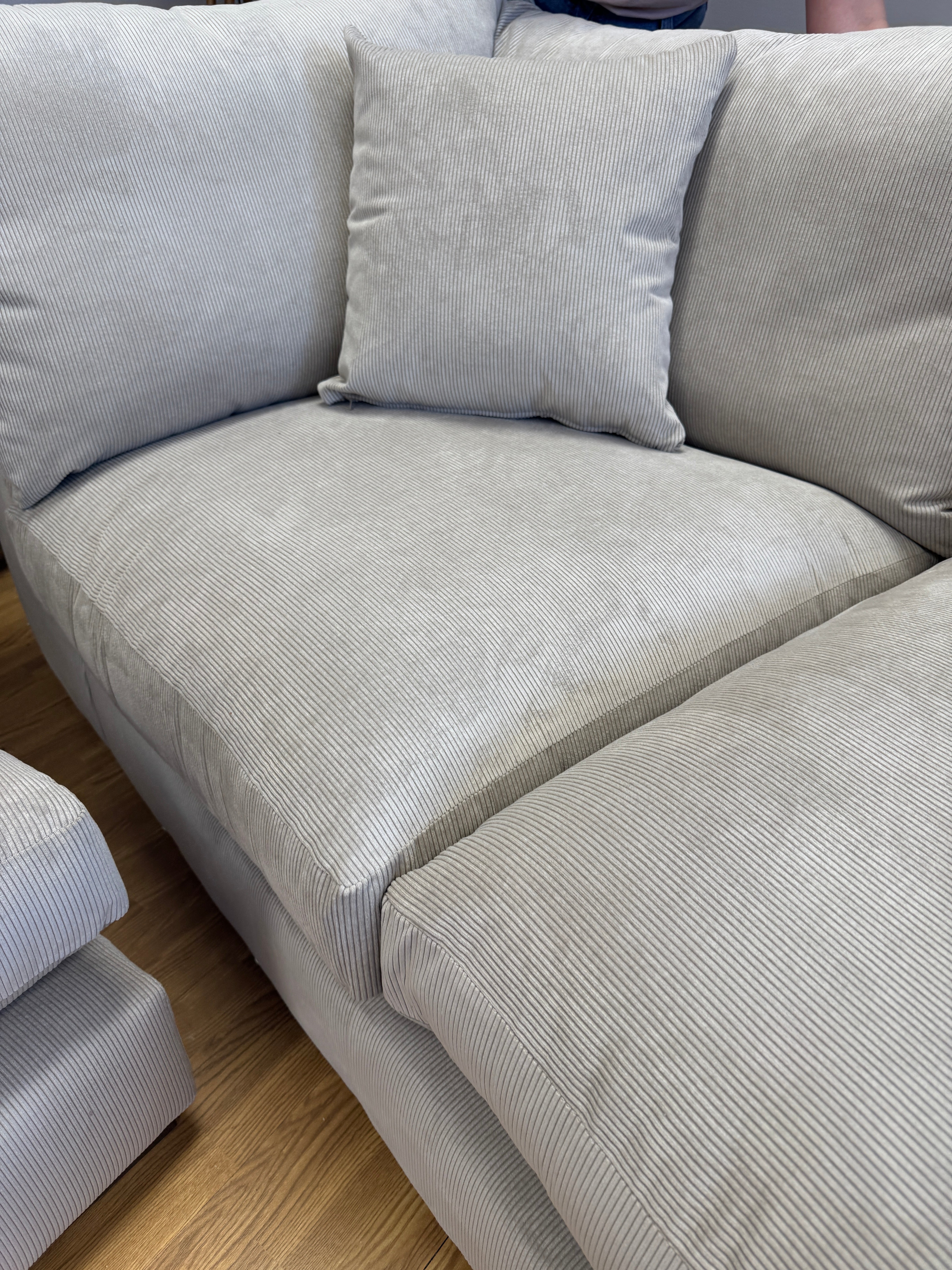 Seattle 2 piece right facing corner sofa in Sorrento Taupe cord chenille fabric