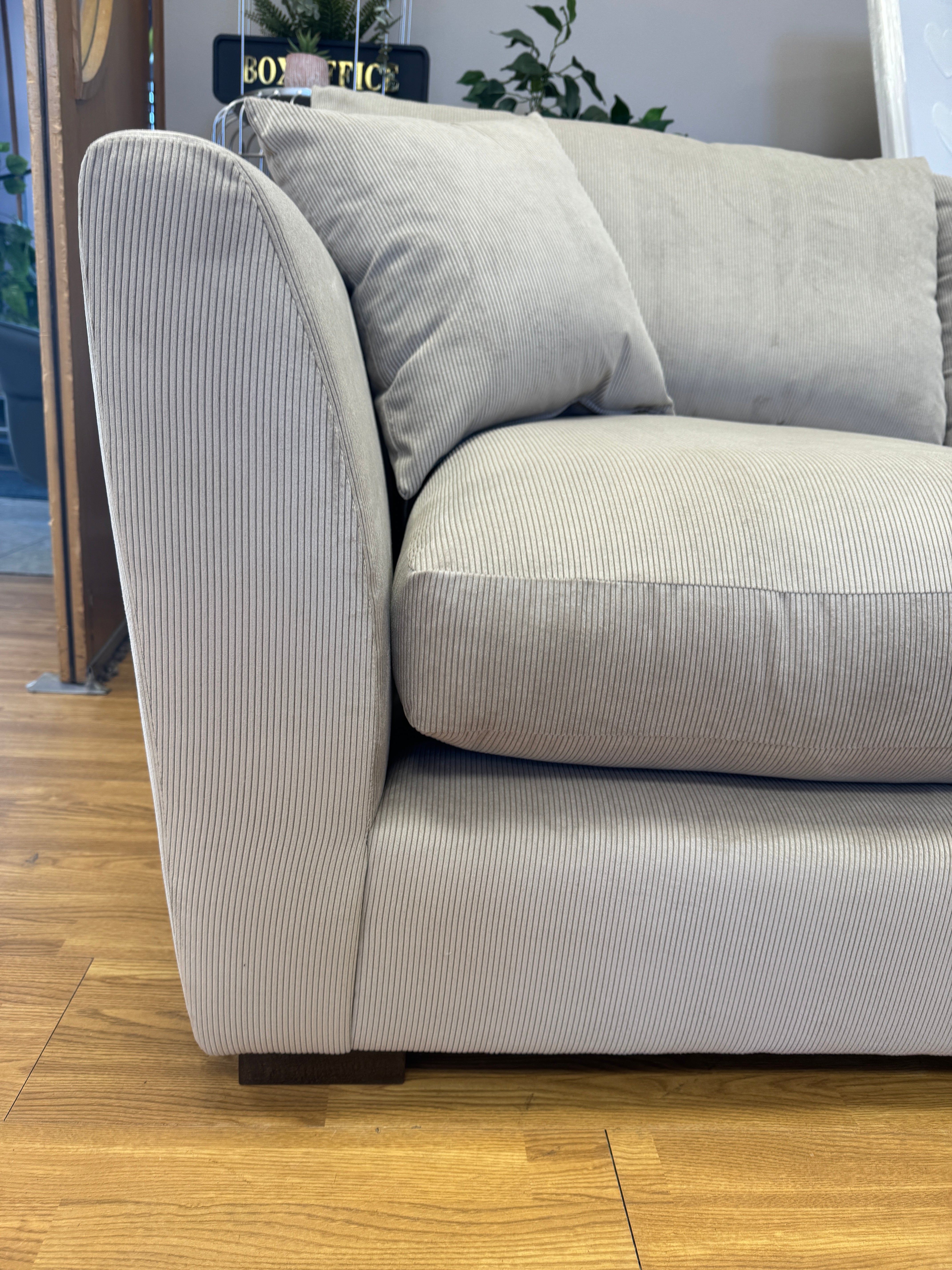 Seattle 2 piece right facing corner sofa in Sorrento Taupe cord chenille fabric