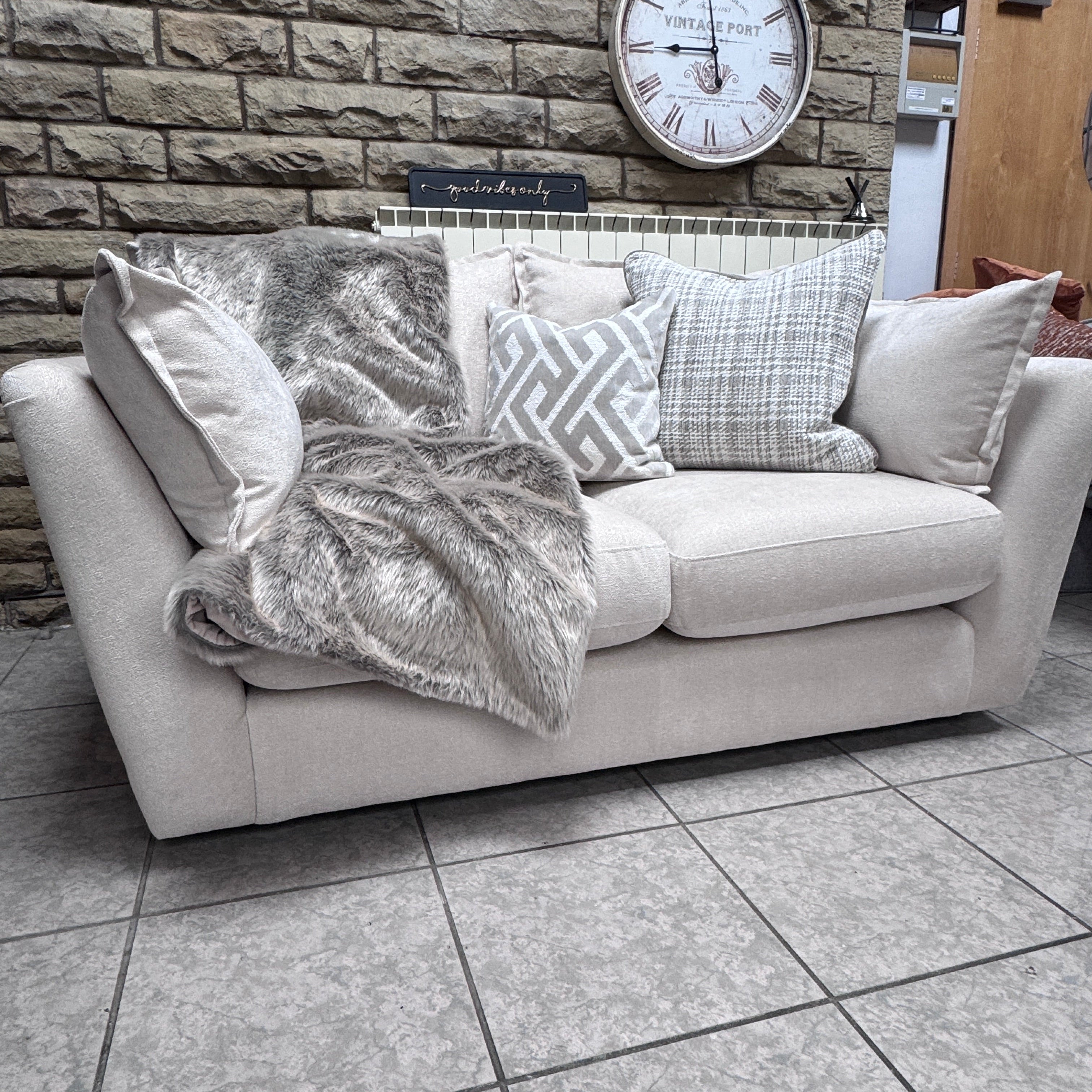 Luca 2 seater sofa in Ivory textured chenille fabric