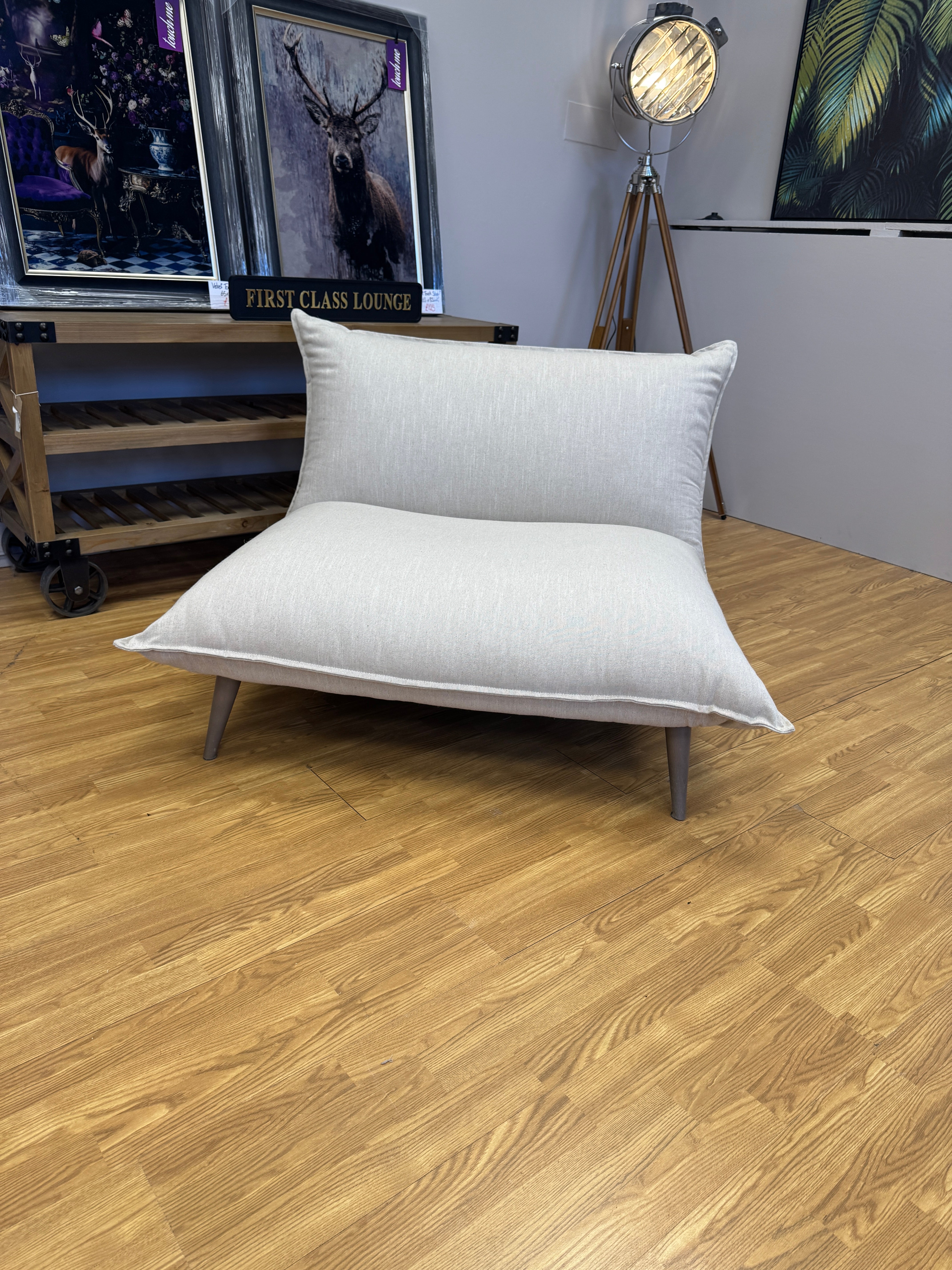 Loaf Soft Spot Pillow style armless chair in clever vintage linen