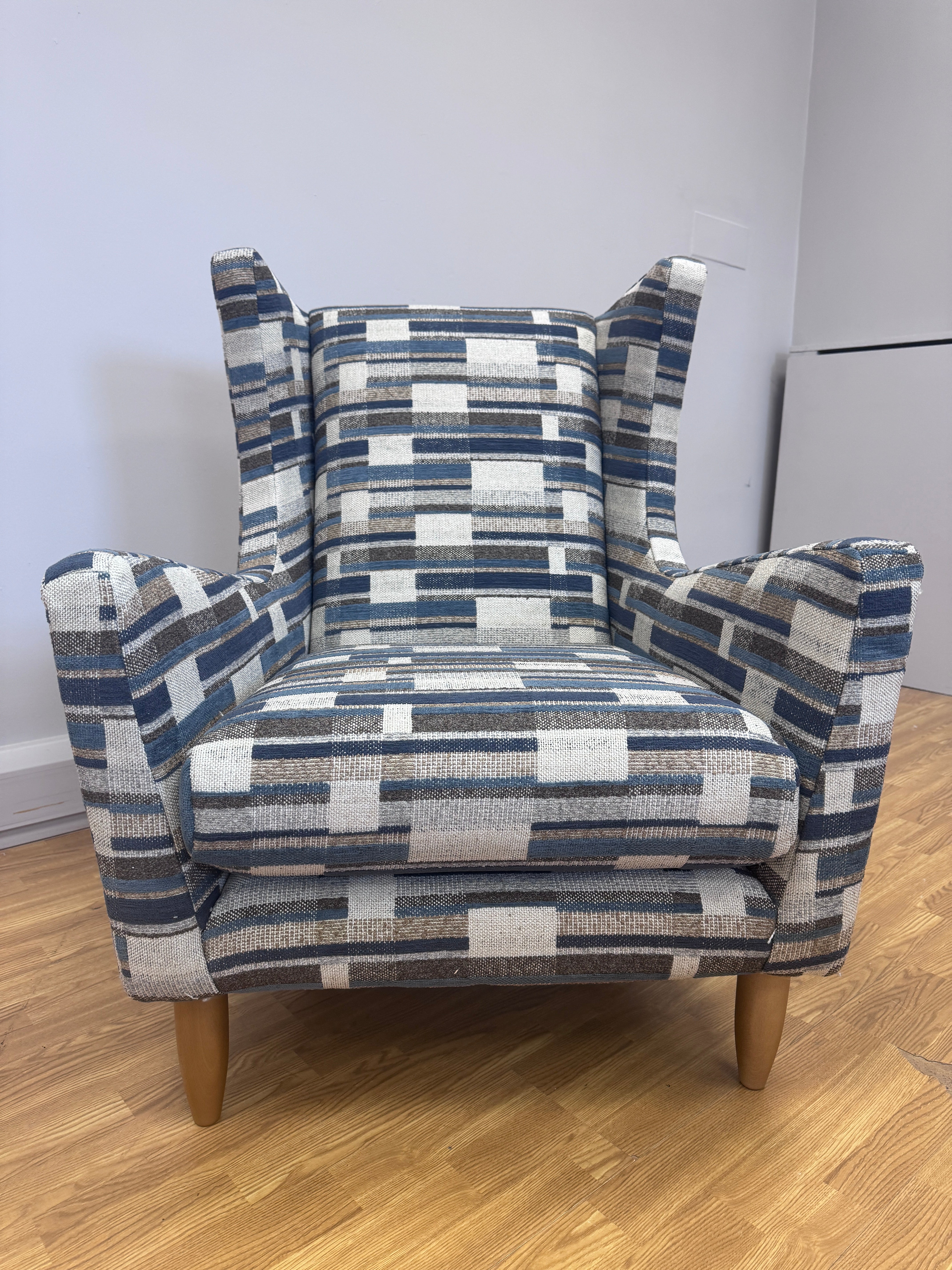 Atelier wingback accent chair in Bolero Harbour pattern fabric