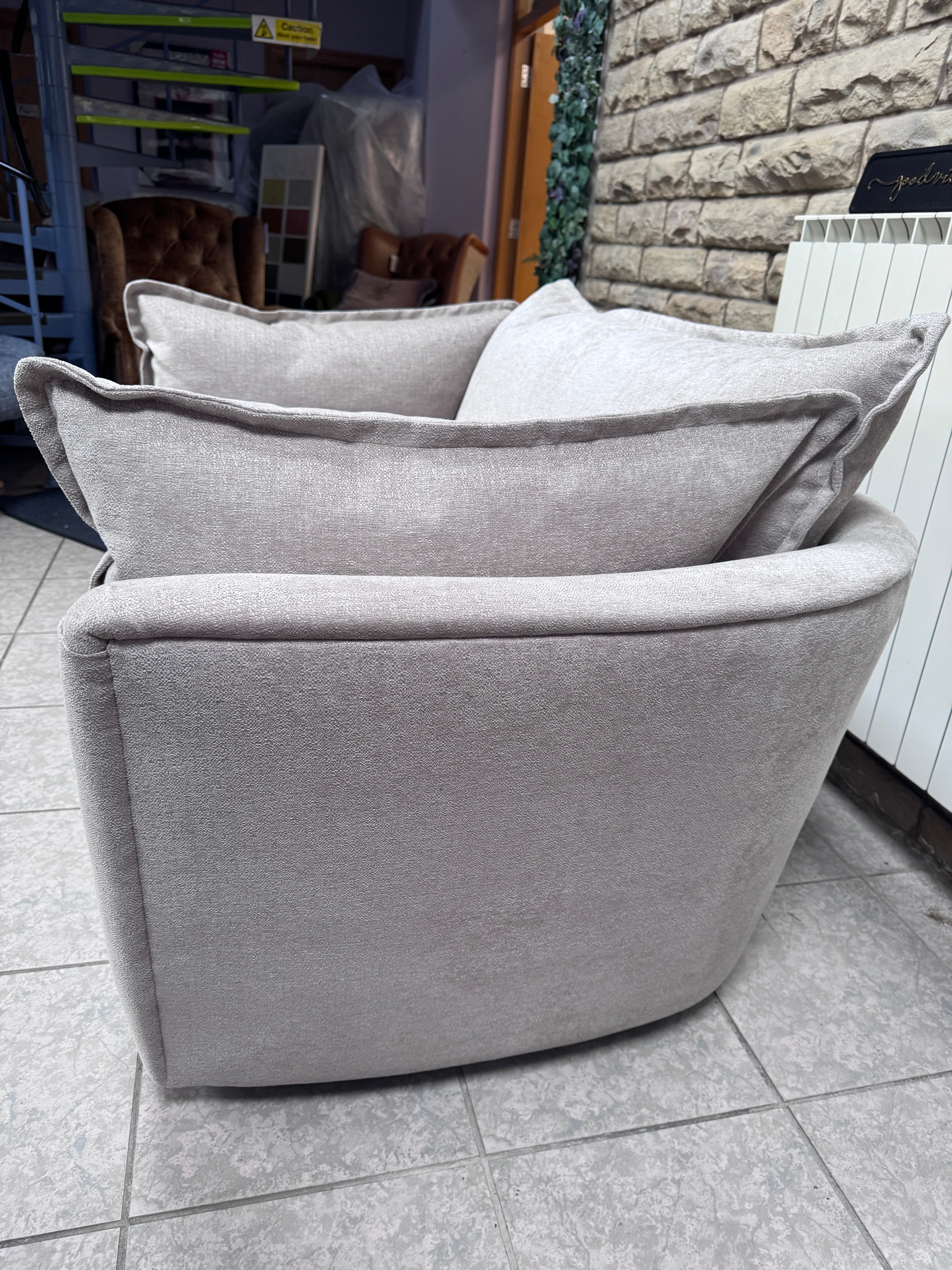 Luca large loveseat / cuddle chair / small sofa in Stone textured chenille fabric