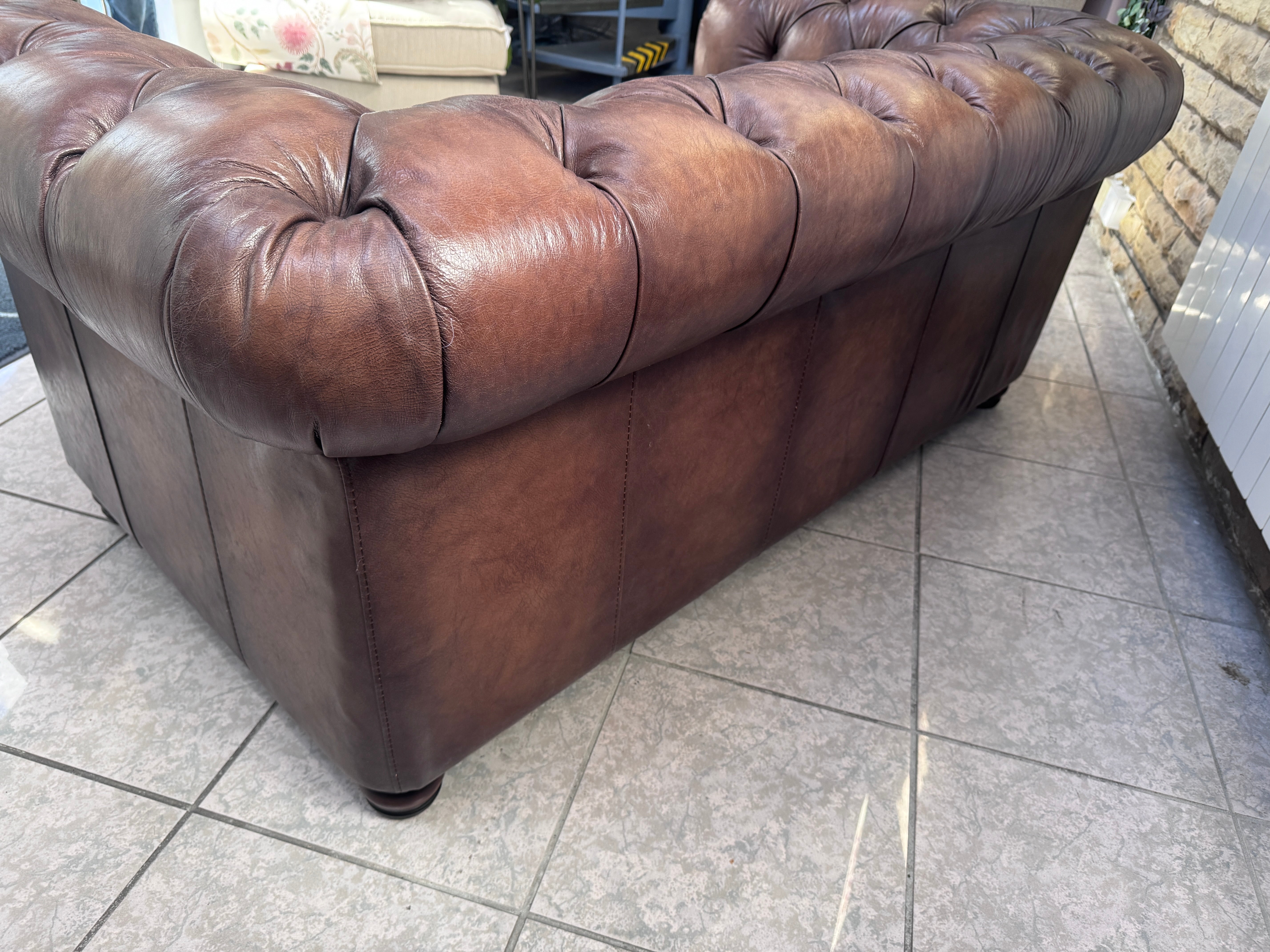 Shackleton 2 seater Chesterfield sofa in full 1981 Saddle Leather