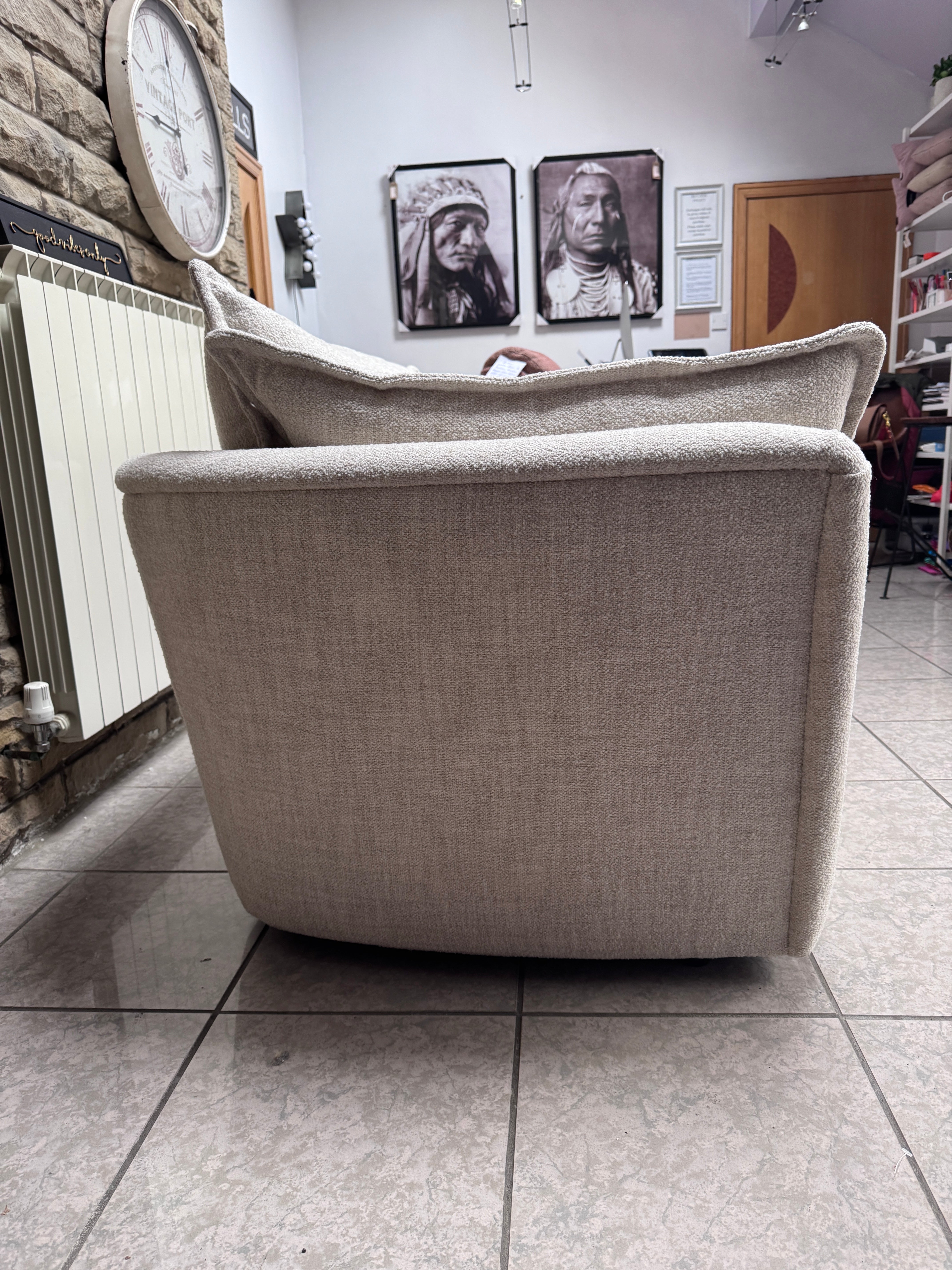 Luca large loveseat / cuddle chair / small sofa in Natural mix weave boucle fabric