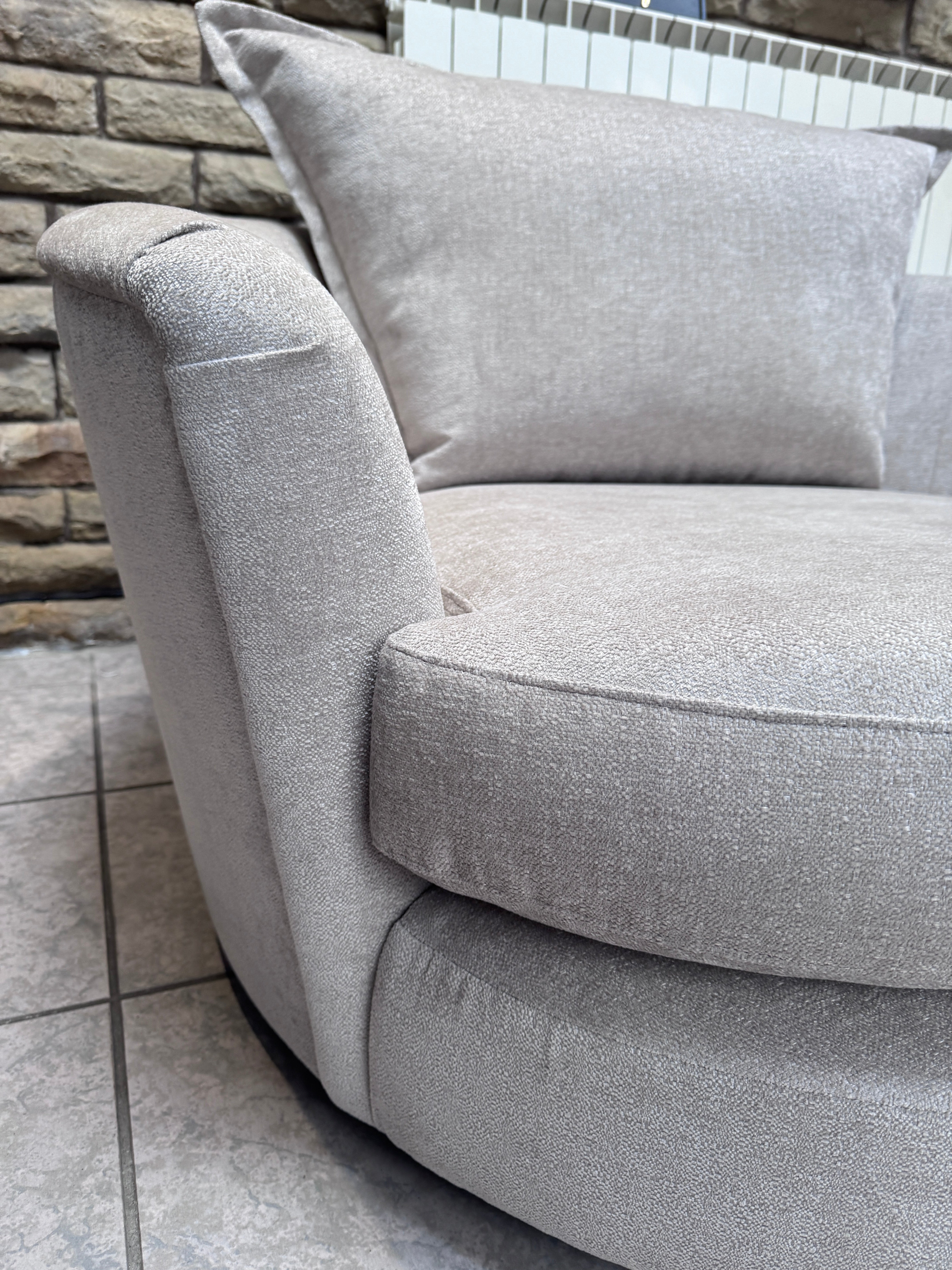 Raven XL swivel loveseat / cuddle chair in stone soft chenille fabric