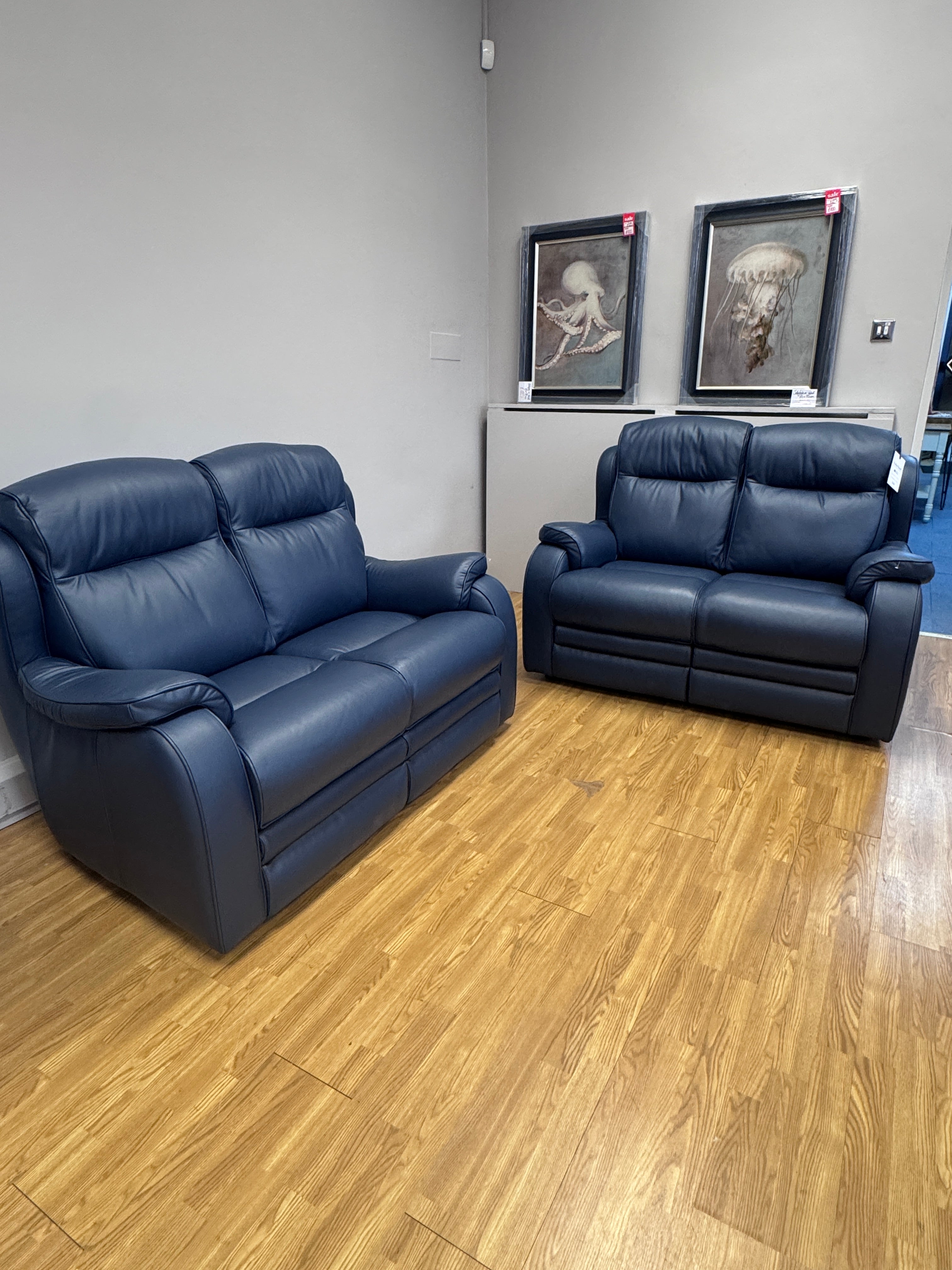 Parker Knoll Boston 2 seater sofa in Madri Storm blue leather (pair available)