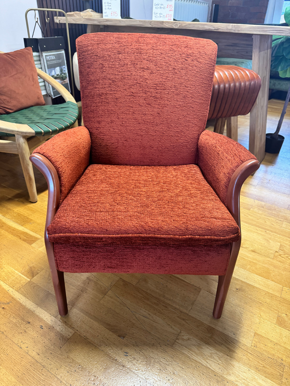 Froxfield petite fireside chair in boucle terracotta fabric