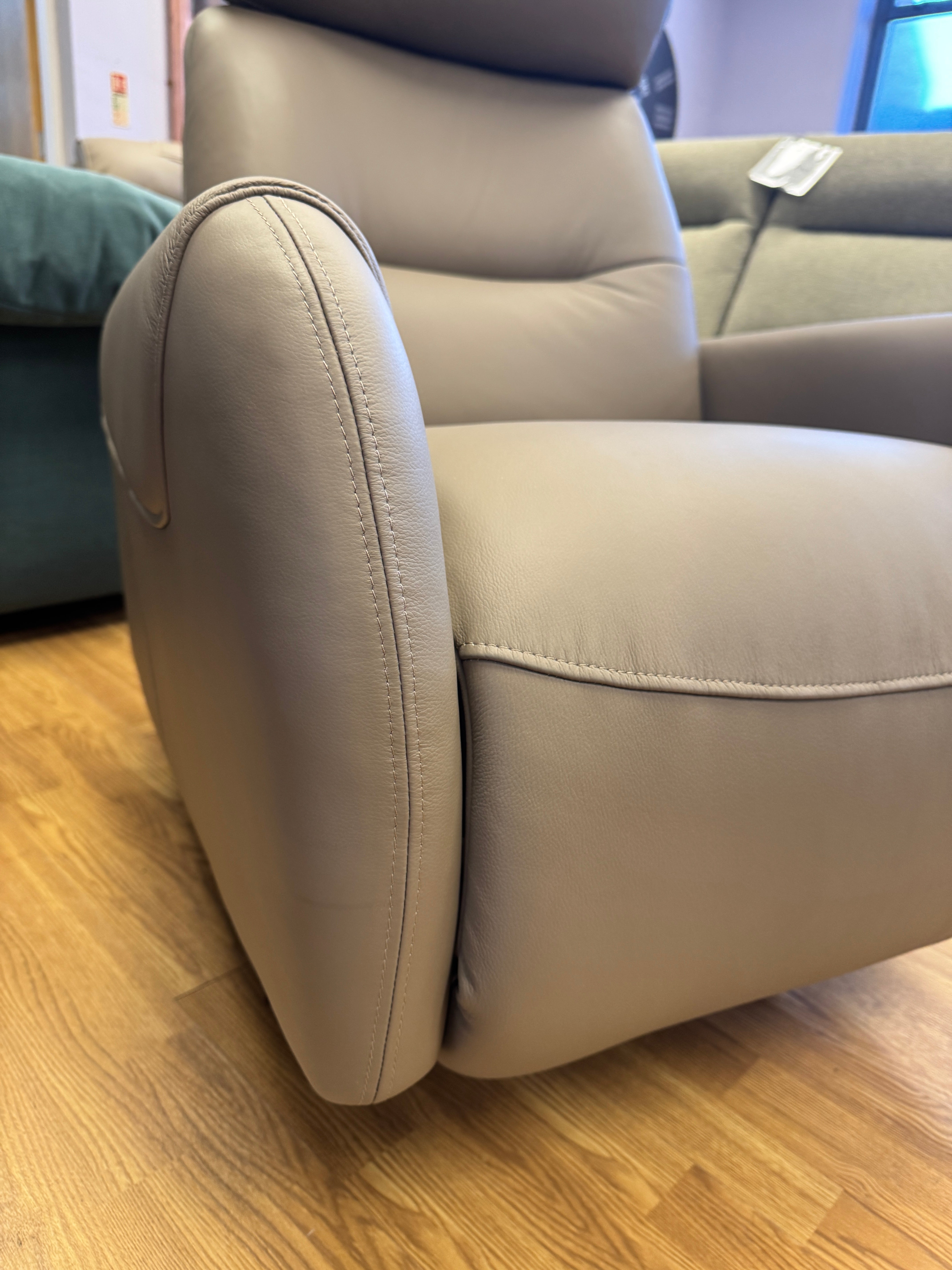 Monroe manual reclining swivel chair in soft stone leather