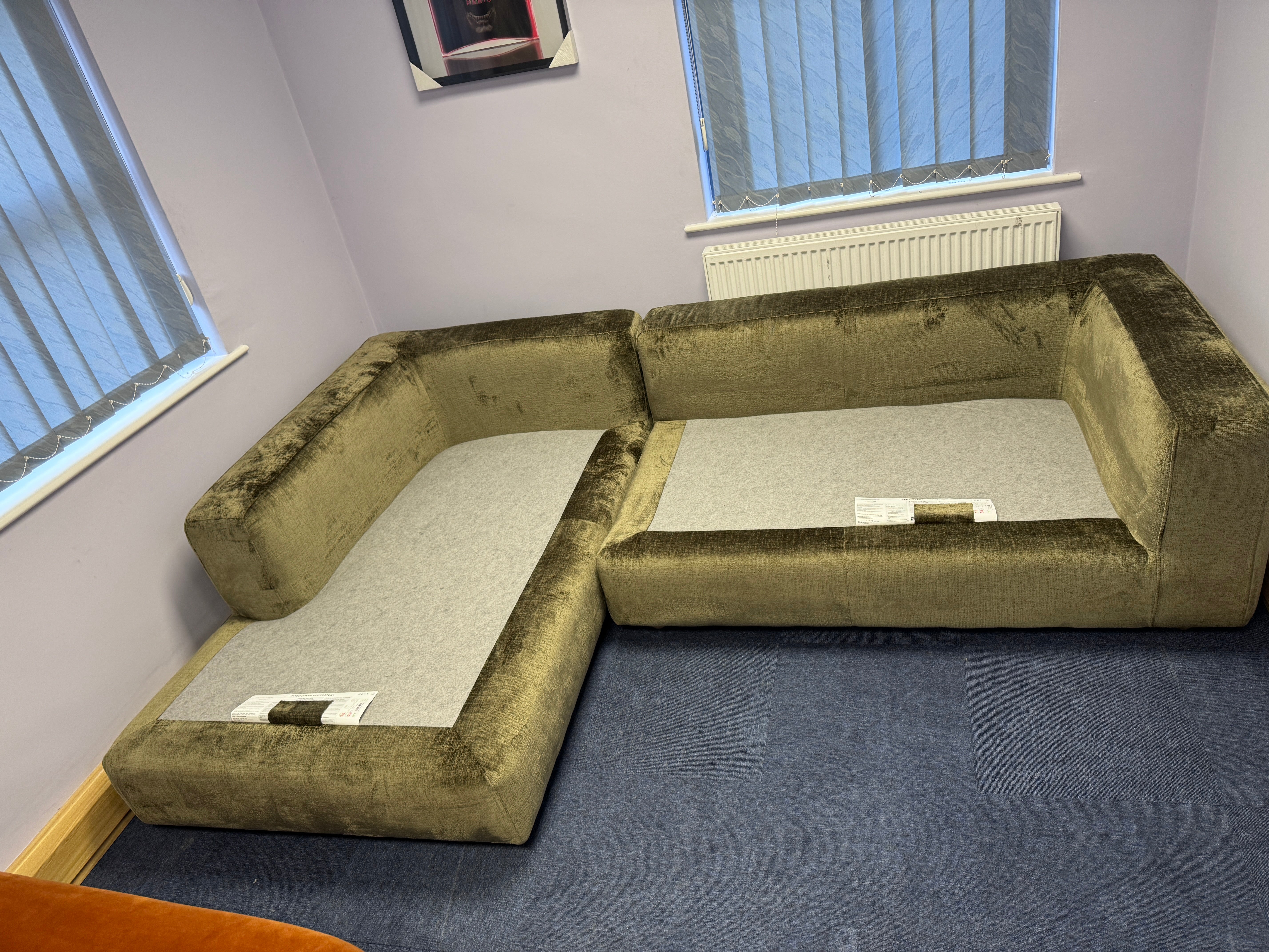 Next Premium the Snuggle left facing 2 piece deep corner sofa in Moss chunky chenille