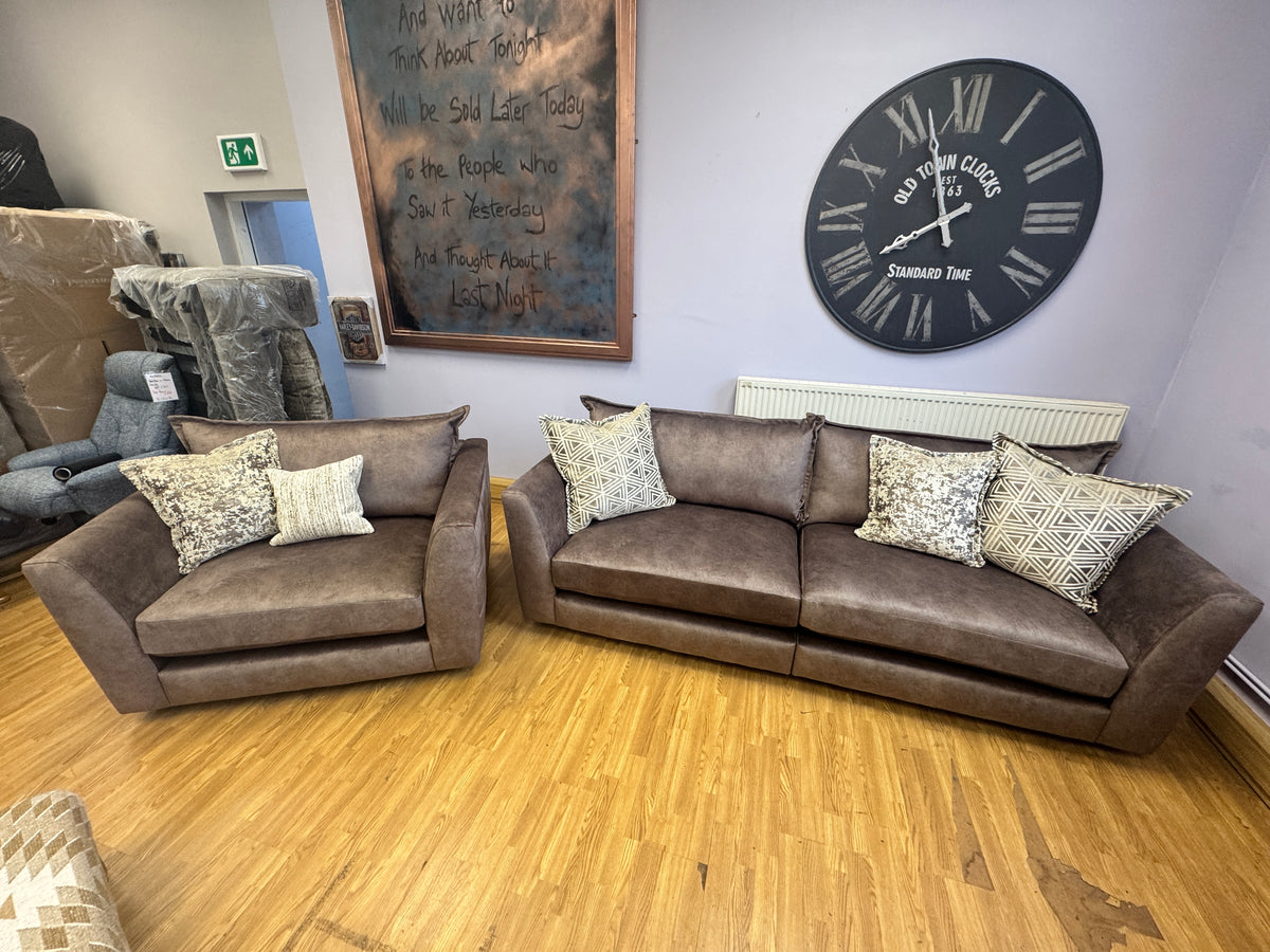 Matteo 4 seater split sofa in Kenzo Chocolate brown marble velvet