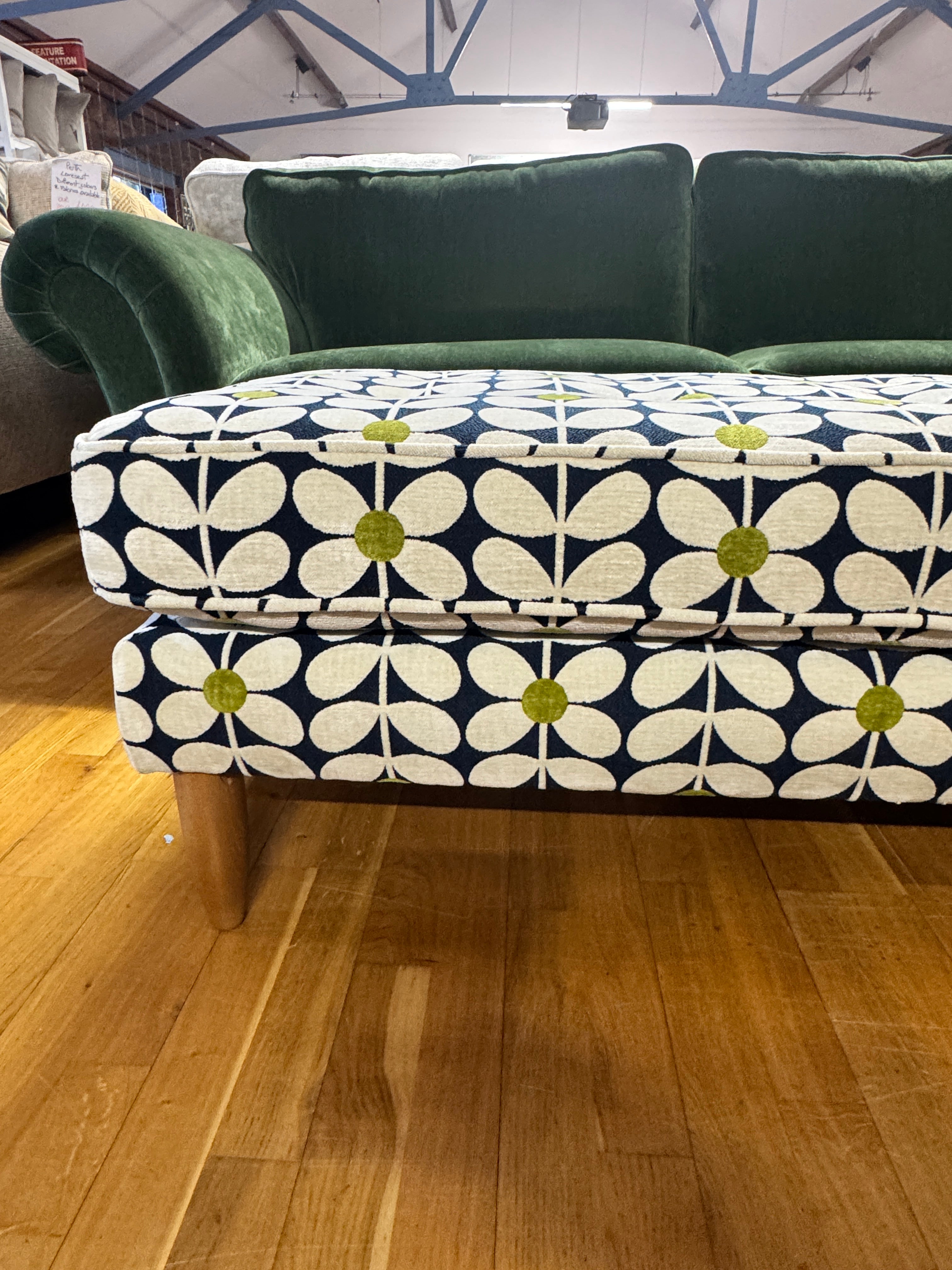 Ebben large bench style footstool in Sixties Stem print Dusk fabric