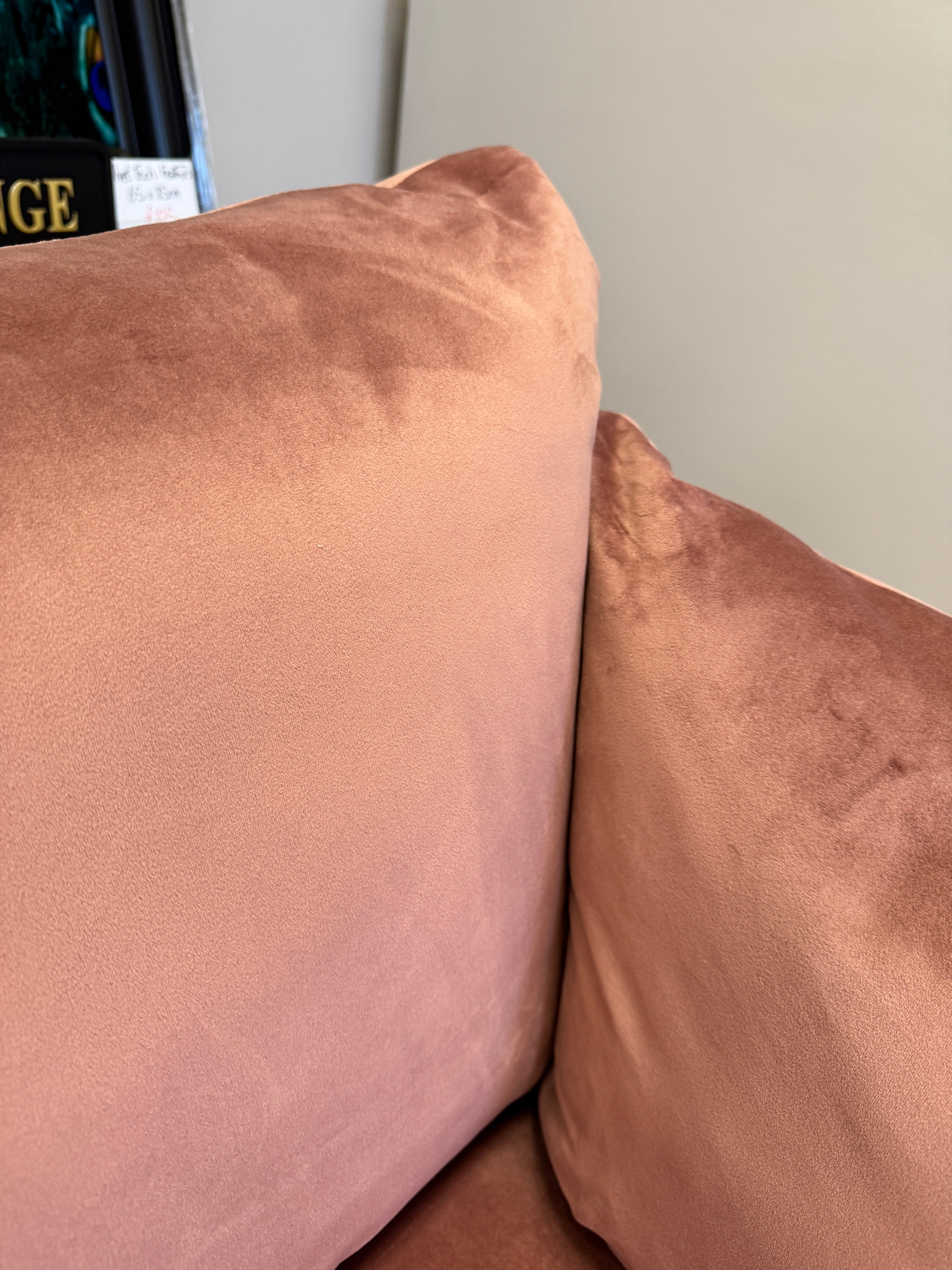 Elton curved sided large 3 seater sofa in Blush pink velvet fabric & matching footstool