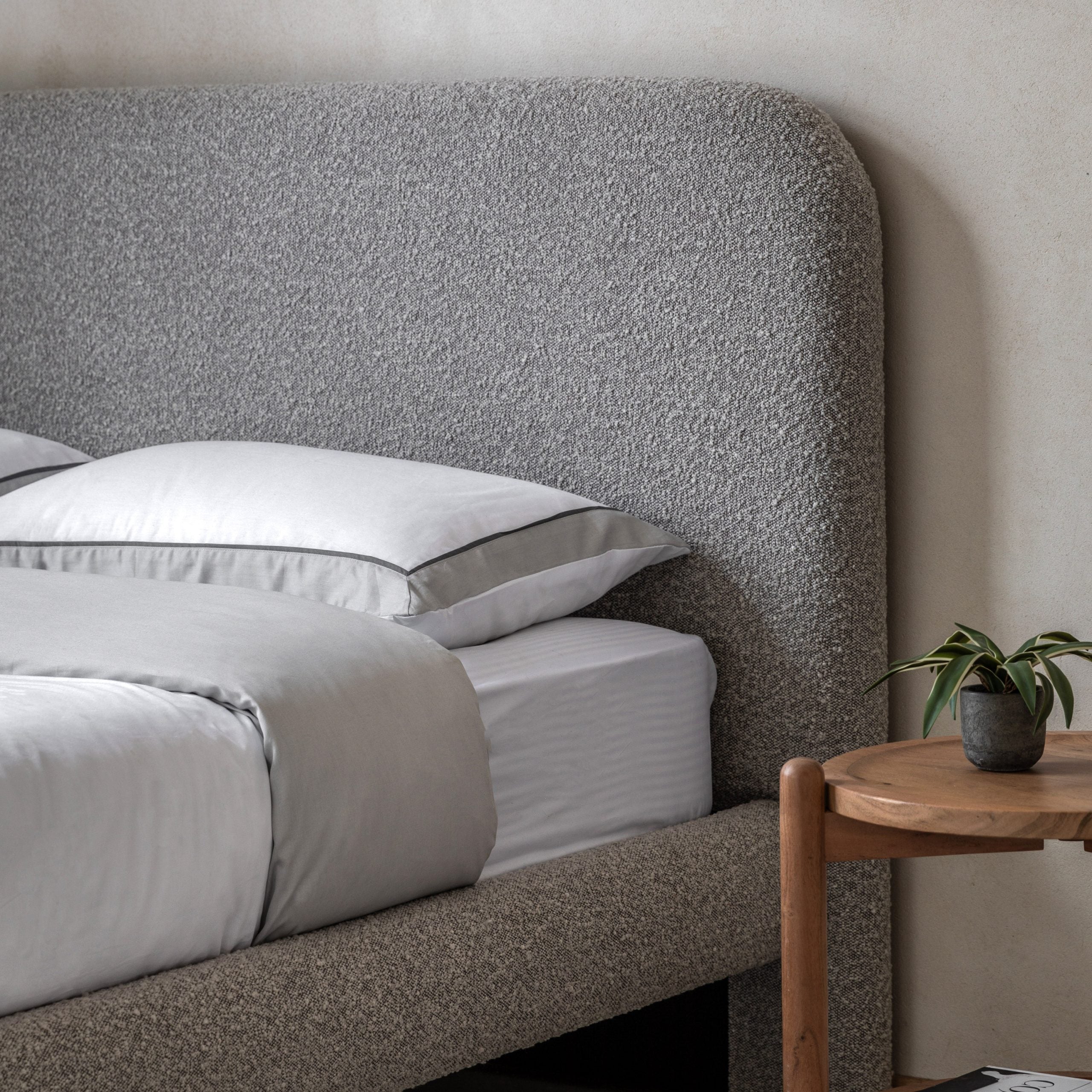 Romiley Boucle fabric King size Bed frame - available in Stone grey & Charcoal