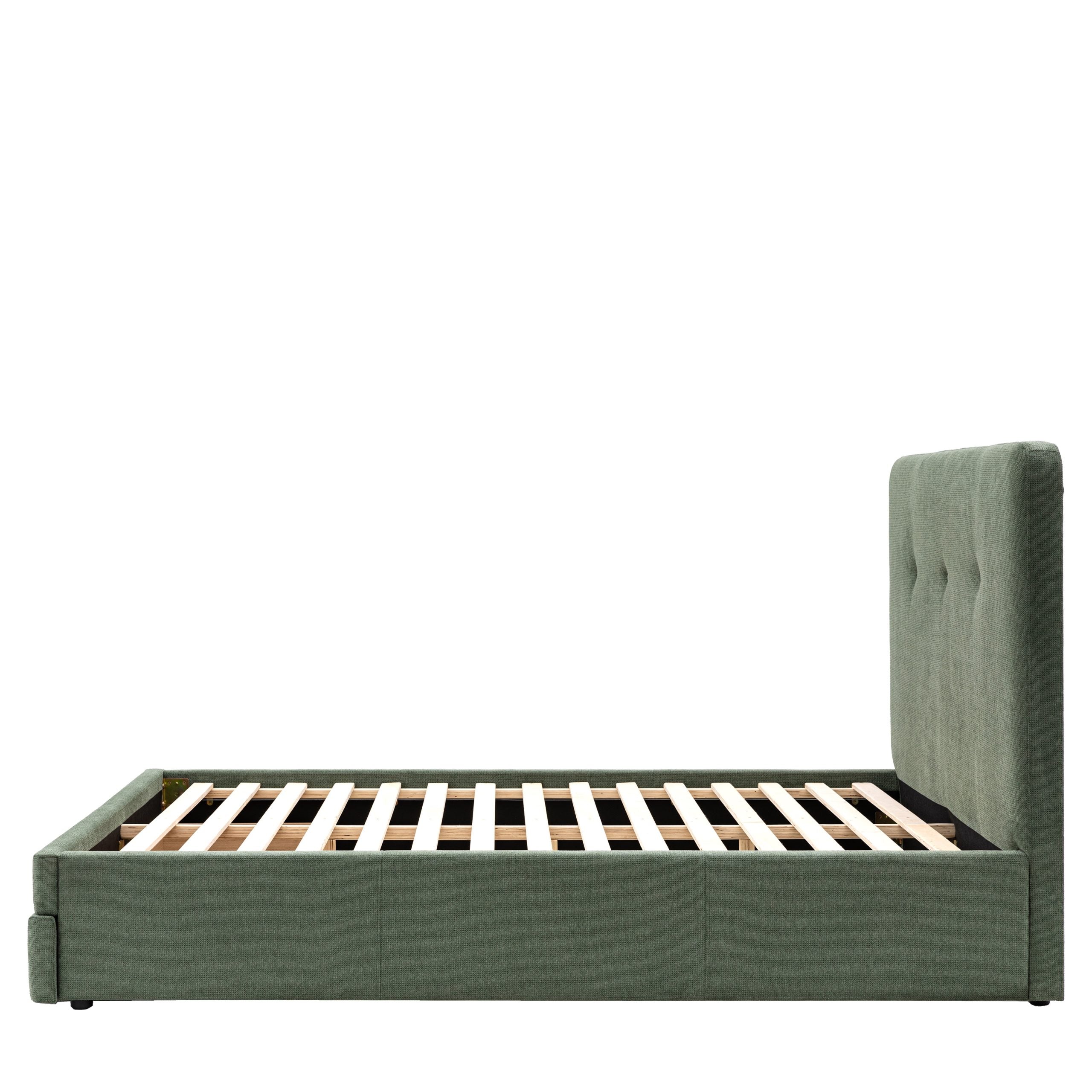 Marple fabric Double Bed frame with storage drawer - available in Green & Taupe