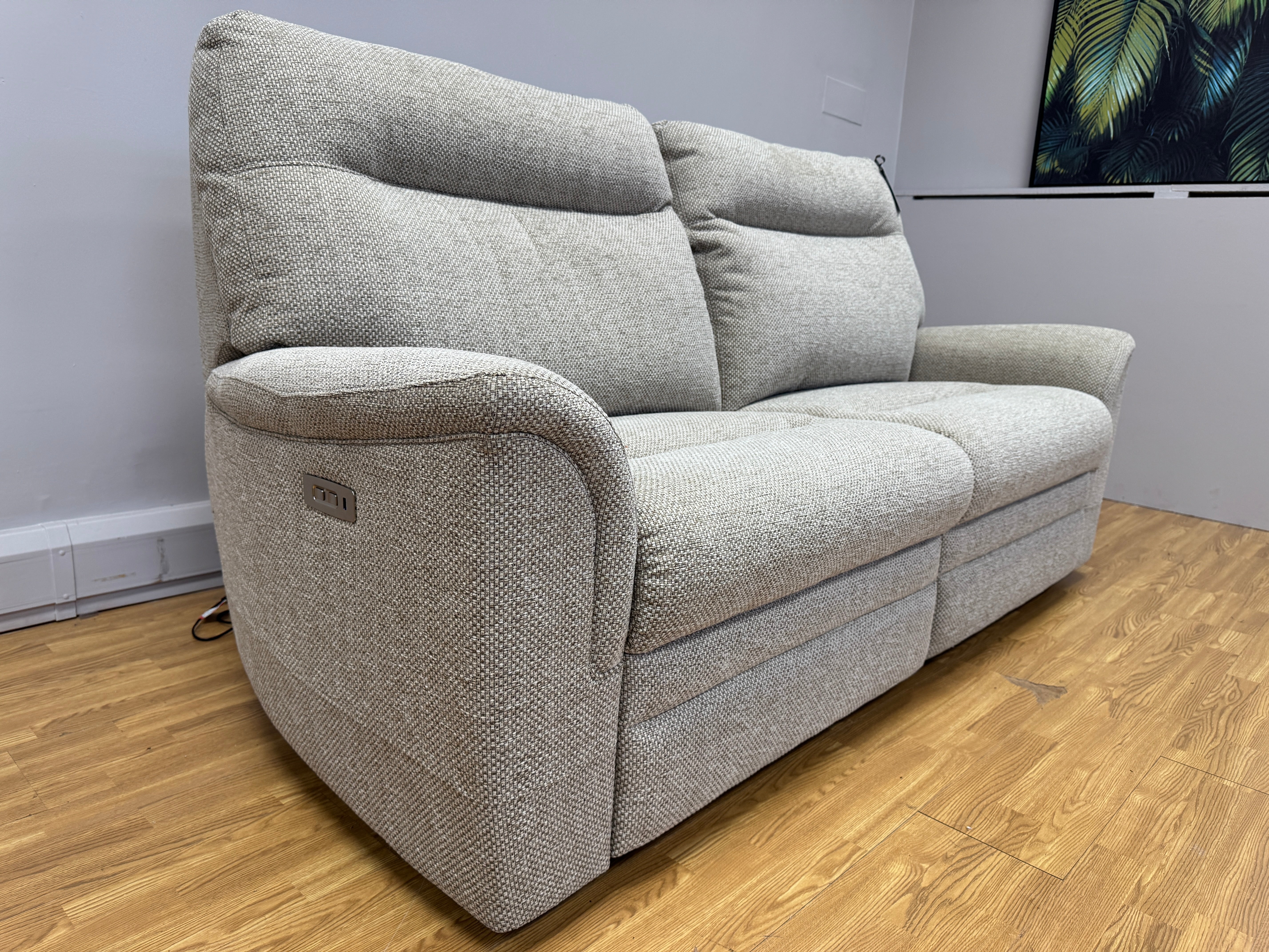 Parker Knoll Hudson large 2 seater electric reclining sofa in natural mix fabric